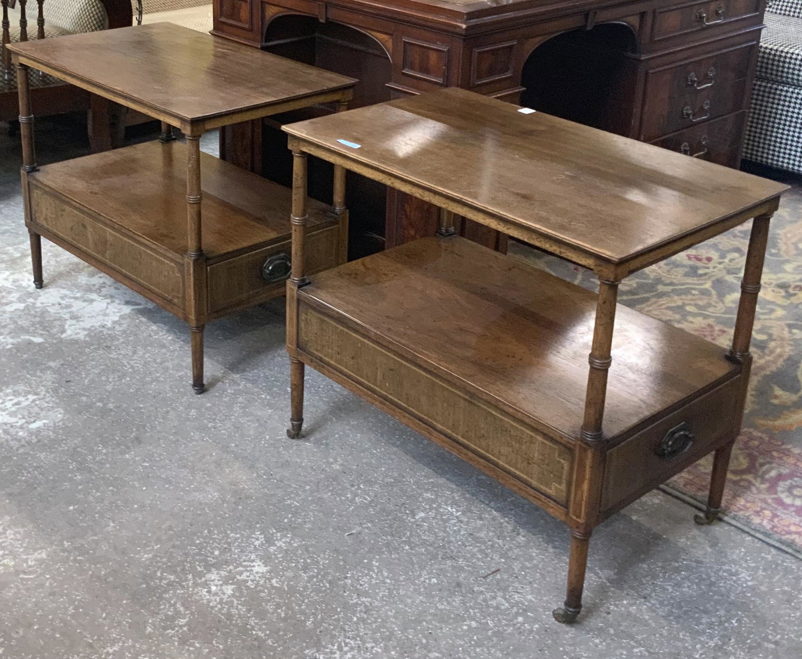 Pr. of 2-Level End Tables with One Drawer.: Third-Party Freight Shipping or Personal Pickup Required.
