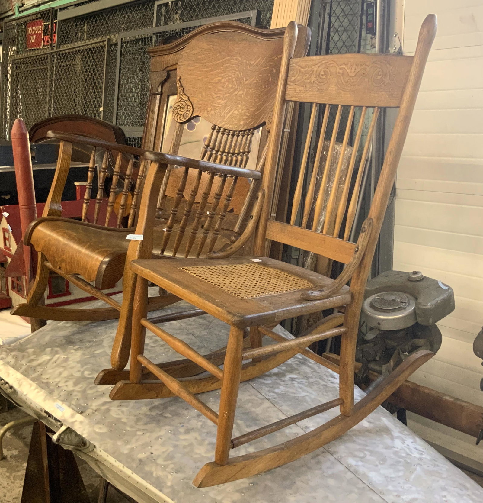 Lot of Two Antique Oak Rockers.: Third-Party Freight Shipping or Personal Pickup Required.