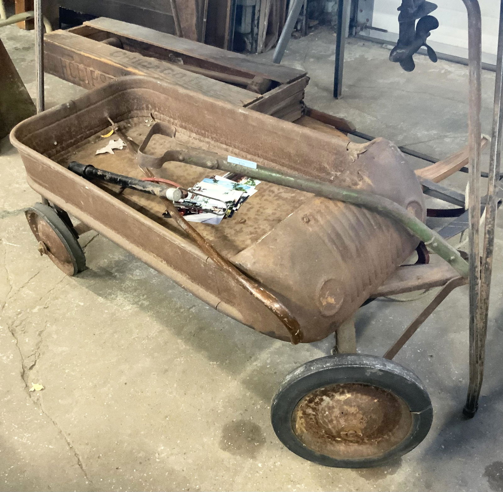 Lot: Rusty Child's Wagon, Sled & Croquet Set.: All are Vintage. Third-Party Freight Shipping or Personal Pickup Required.