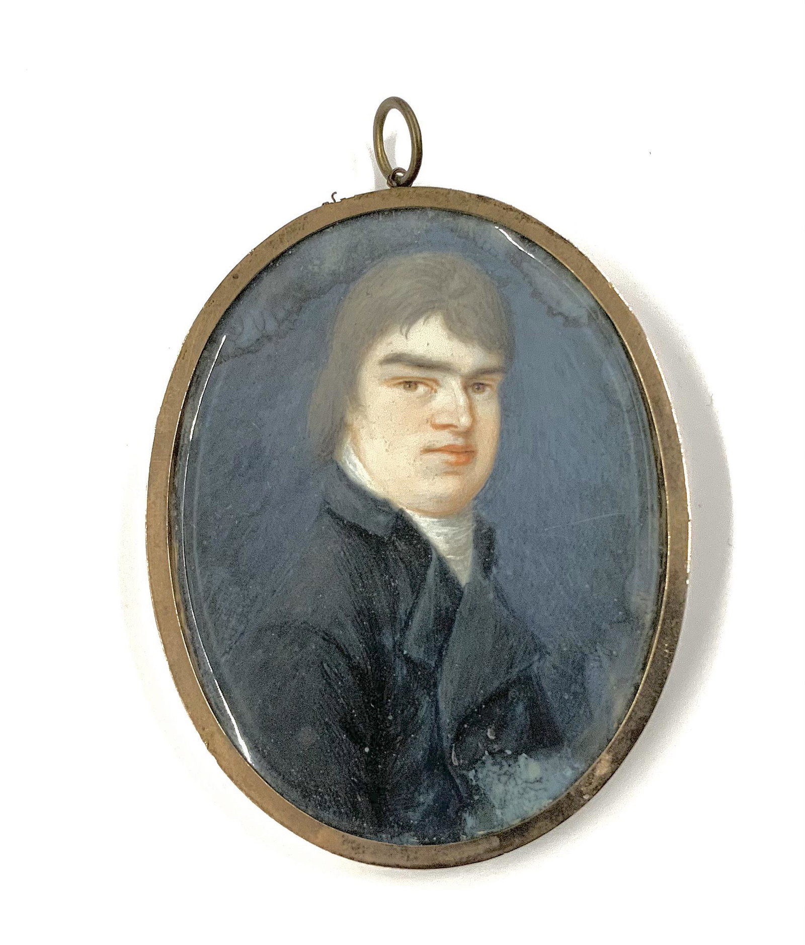 10K Gold Victorian Hand-Painted Mourning Pendant.: With Hair in the Back of the Pendant. This Oval Antique Pendant Measures 2 3/4" Long by 2 3/16" Wide.