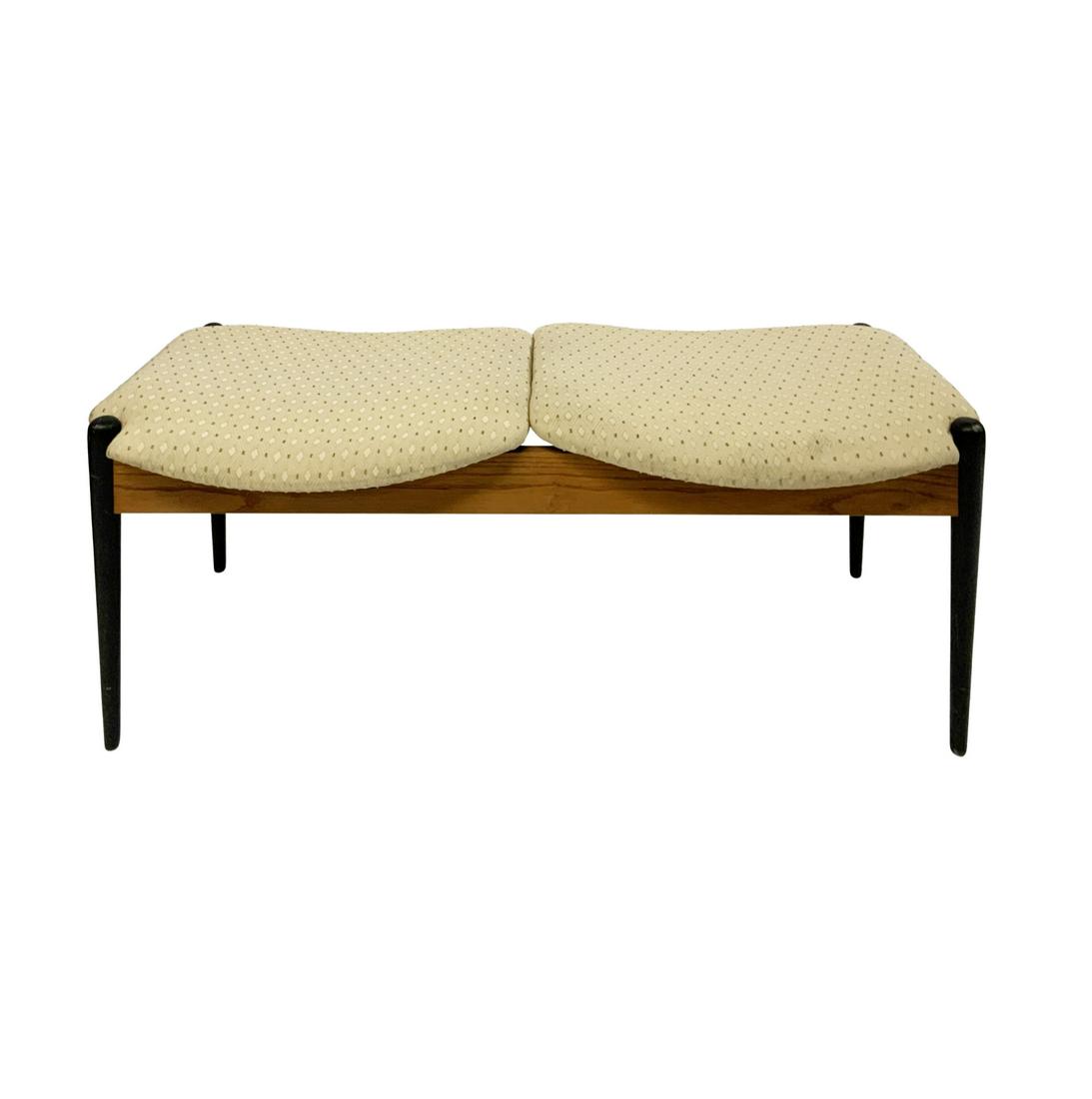 John Stuart Mid-Century Modern Bench.: Unsigned. Has some Wear on the Corner Legs, and a Small Light Stain on One of the Cushions, but is in Good Overall Condition. It Measures 15 1/2" High, 40" Wide, and 16 1/2" Deep. Third-Party Freight