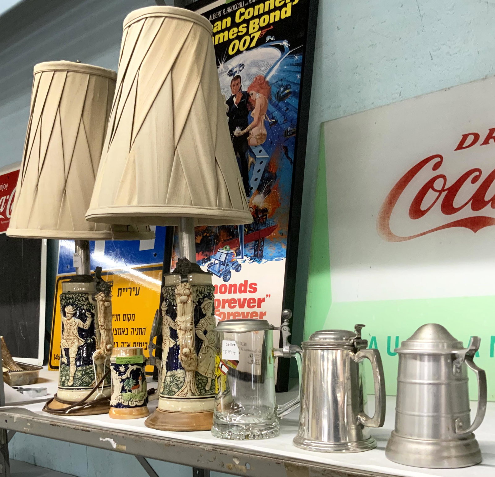 Pair of Stein Lamps and 4 Beer Steins.: The Lamp Measures 22" Tall, including the Shade. Third-Party Shipping or Personal Pickup Required.
