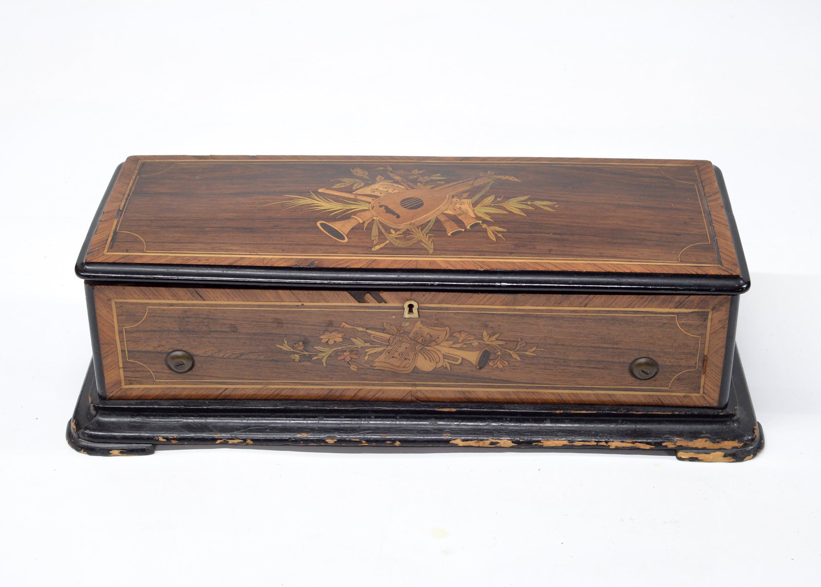 Antique Cylinder Music Box, As Is.: The Music Box Does not Run, and Has Several Problems. The Crank looks Like it is Broken, and does not Engage with the Gear. The Flywheel is Broken. The Remnants of it are there, Wrapped in a Paper Tow
