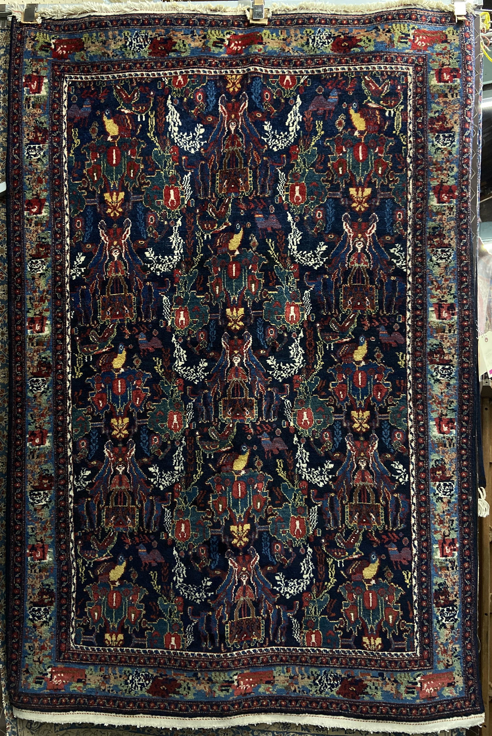 4' 7" x 6' 9" Hand-Woven Blue, Red & Beige Rug.: This Rug is Available for In-House Shipping.