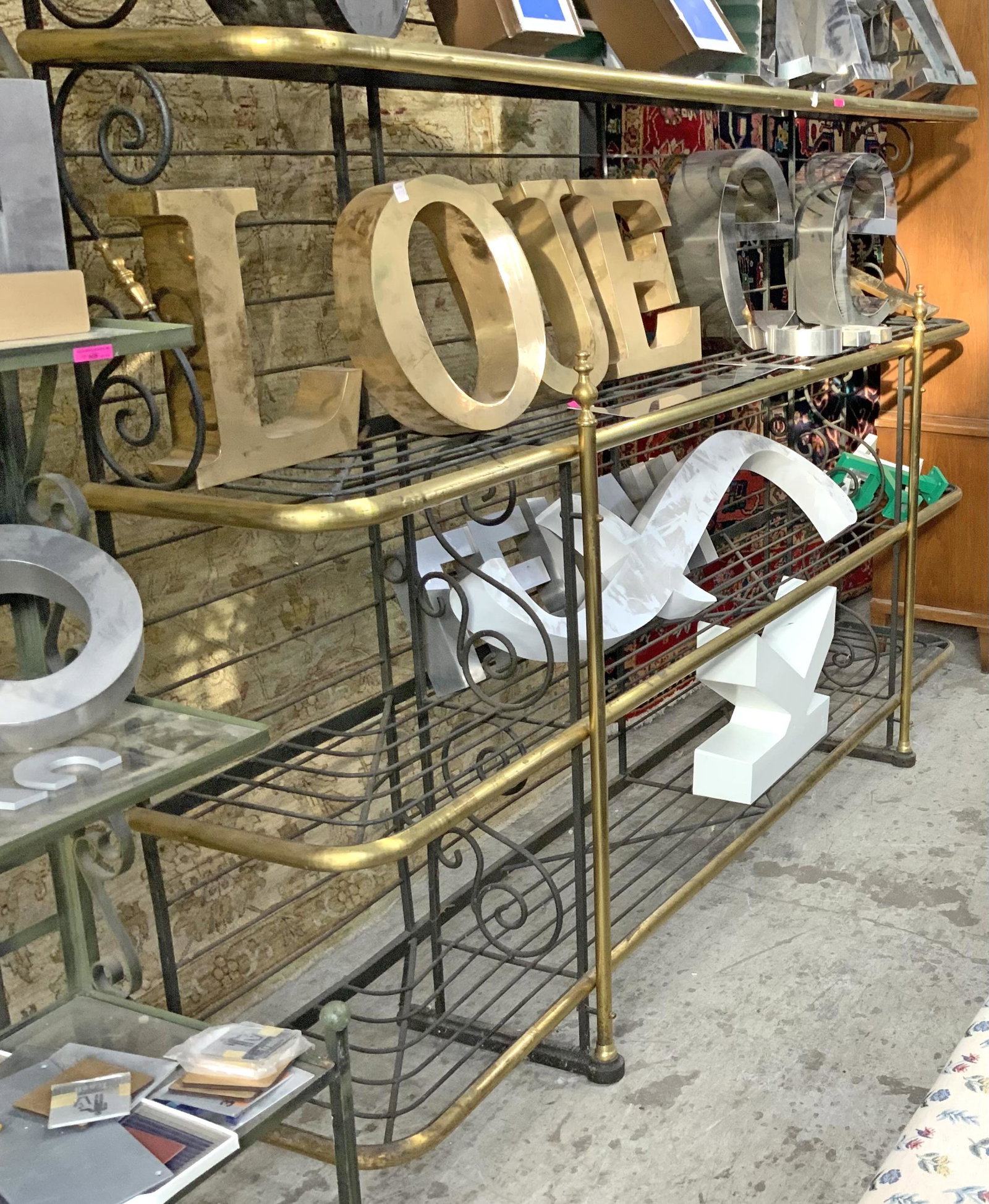 Huge 7' Tall by 8' Wide Iron & Brass Baker's Rack.: Third-Party Freight Shipping or Personal Pickup Required.