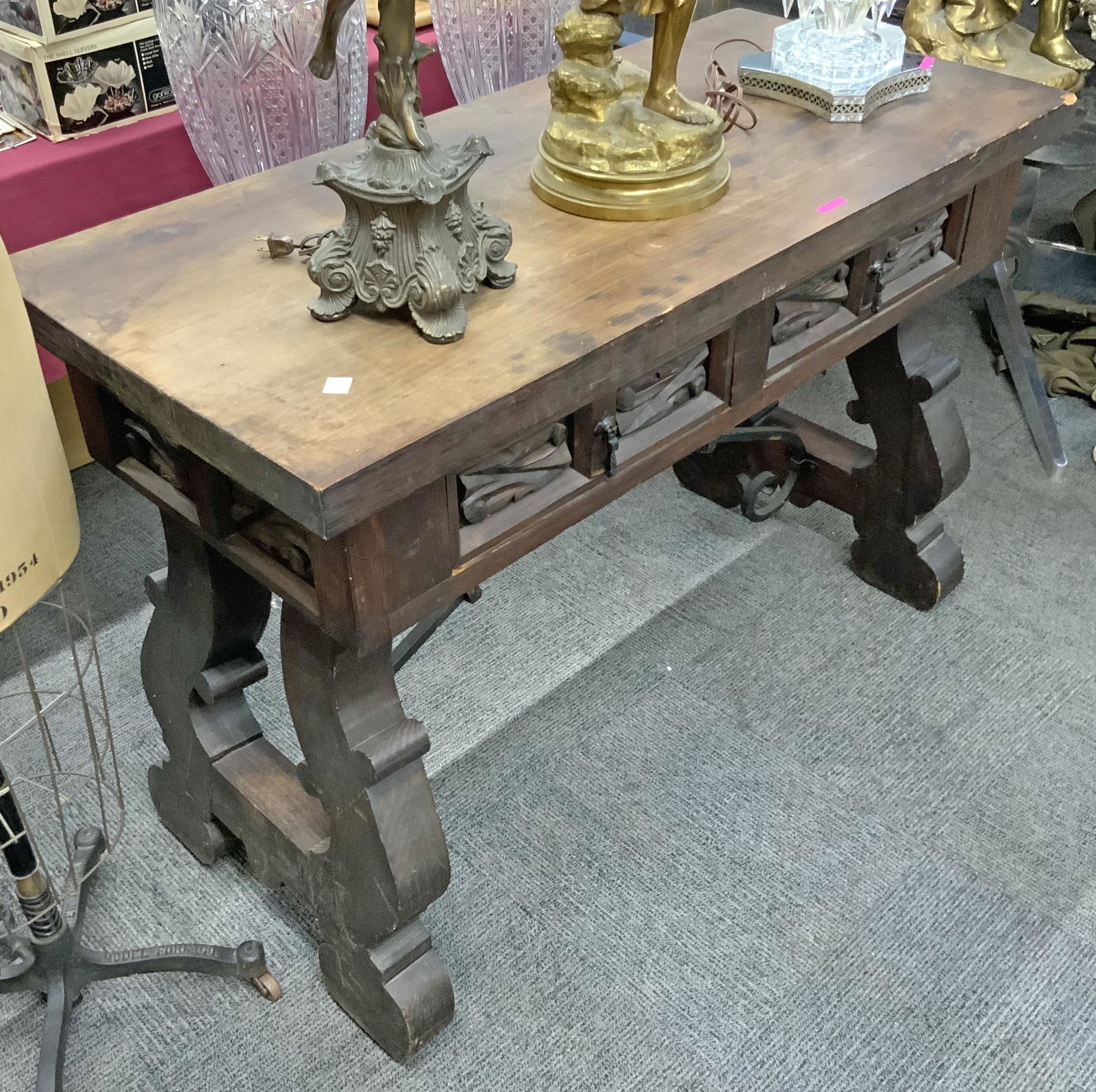48" Wide by 22" Deep Mediterranean-Style Desk.: Third-Party Freight Shipping or Personal Pickup Required.