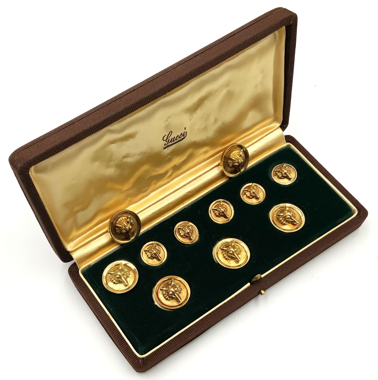 Set of Eleven 18K Signed Gucci Buttons with Case. (1 of 3)