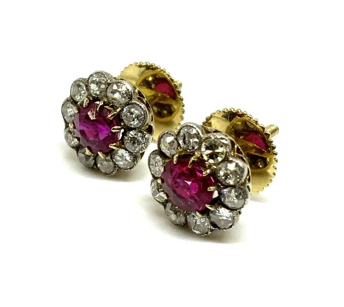 Pair of Art Deco Ruby & Diamond Cluster Earrings. (1 of 4)