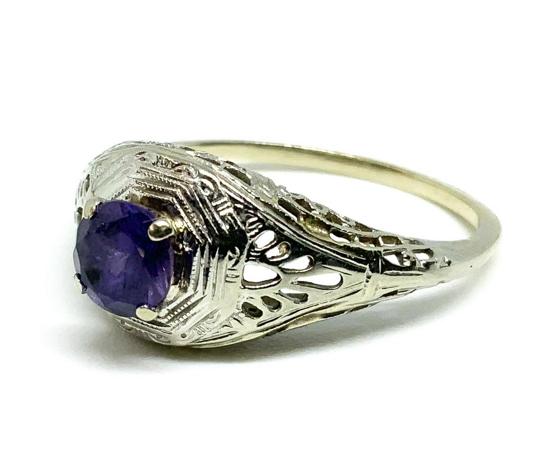 14K Antique Filigree Ring with Purplish Sapphire. (1 of 4)