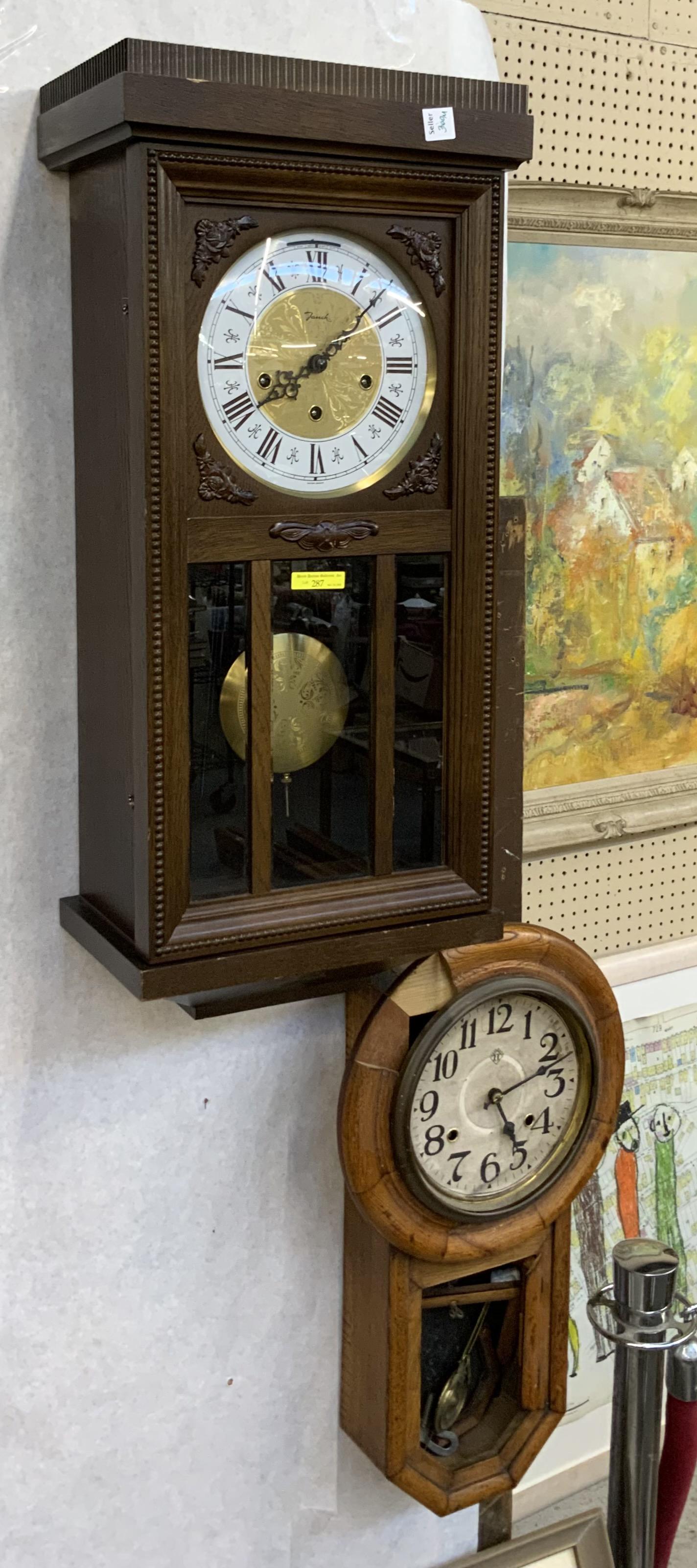 Lot of 2 Vintage Wood Wall Clocks, As Is. (1 of 1)