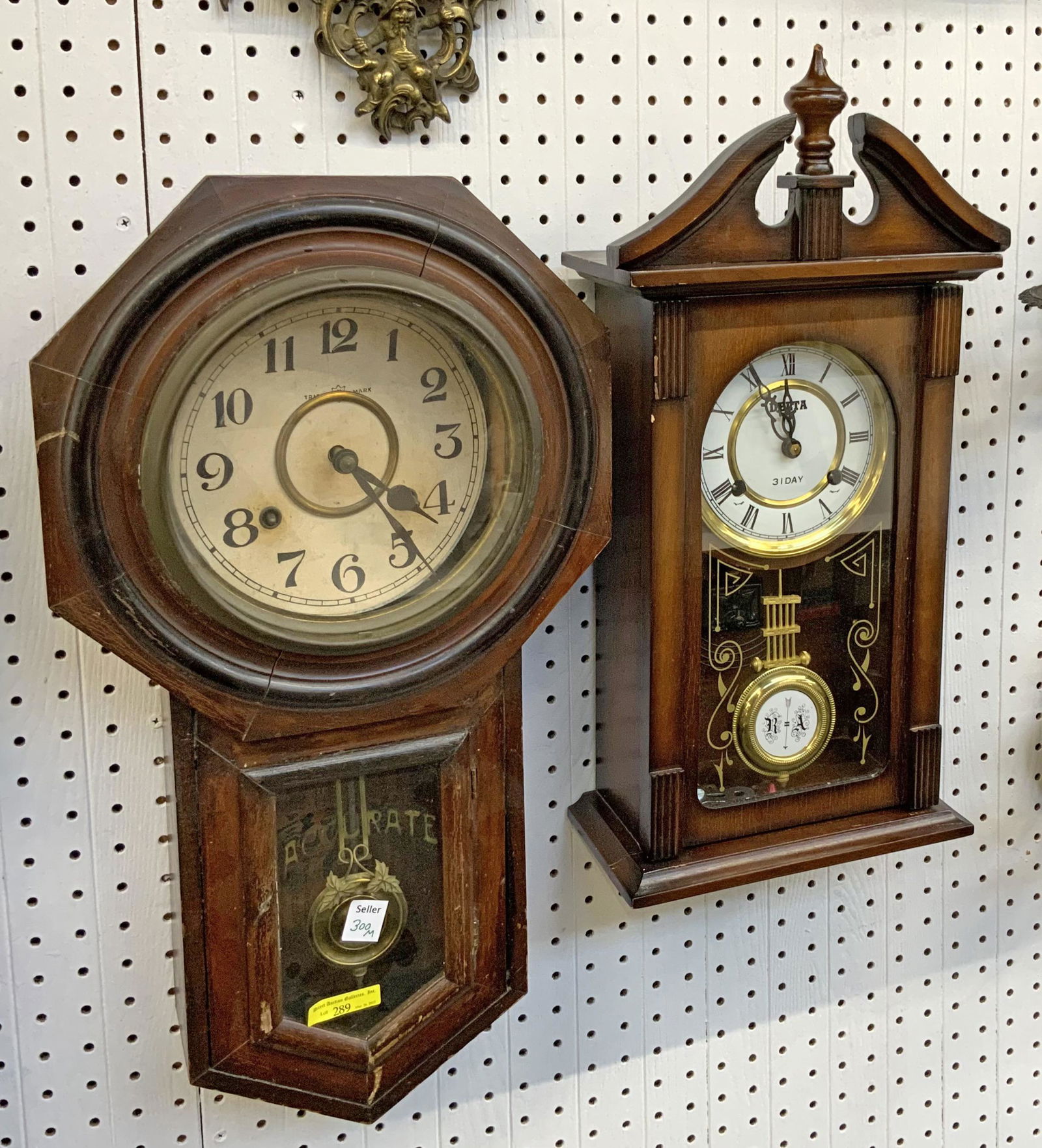 Lot of 2 Vintage Wood Wall Clocks, As Is. (1 of 1)