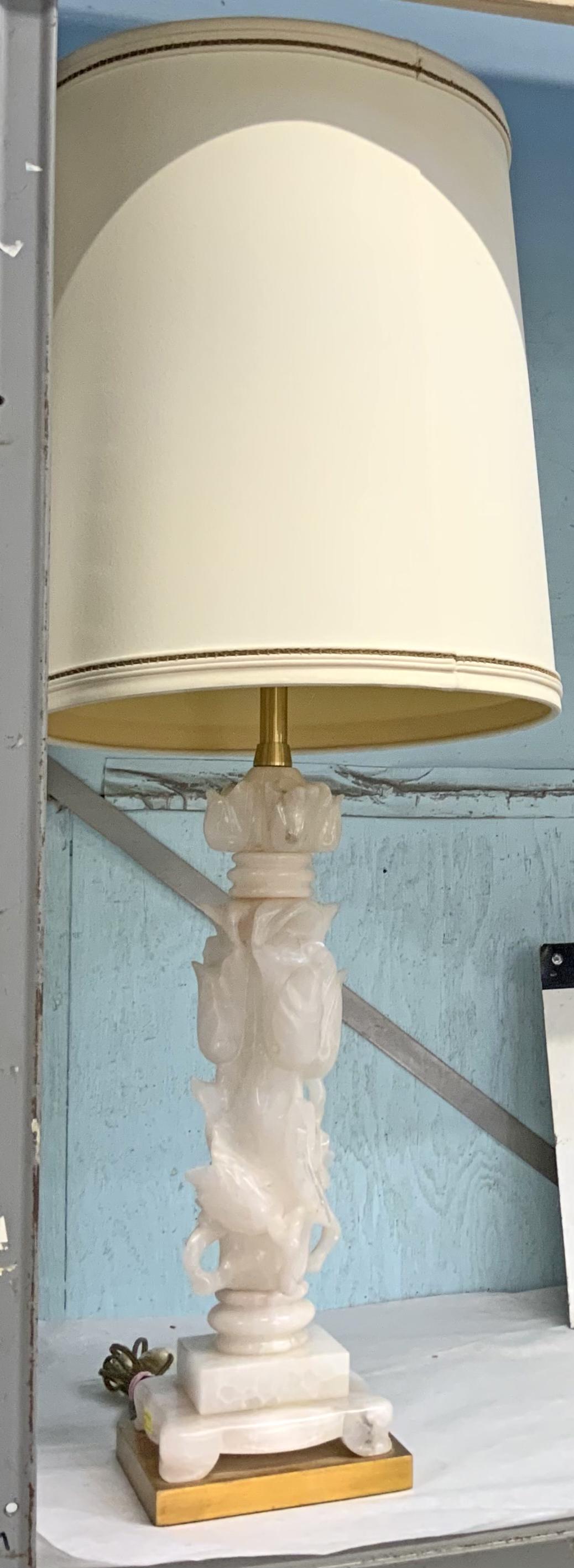 Mid-Century Alabaster Lamp w/ Carved Flowers. (1 of 1)