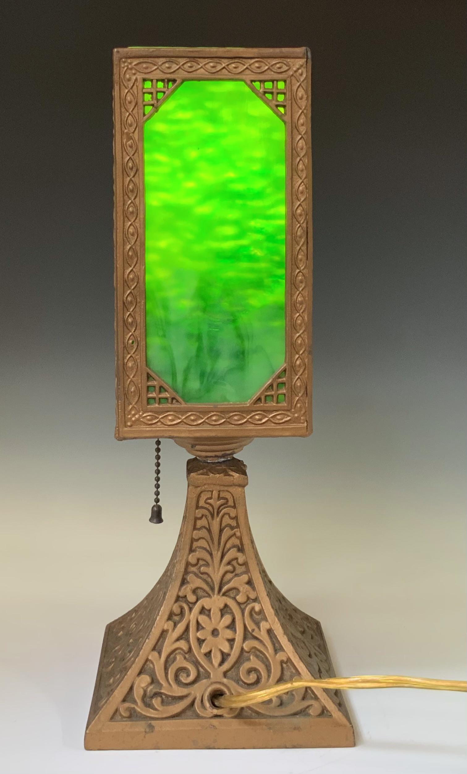 Art Deco Table Lamp w/ Green Slag Glass Panels. (1 of 3)
