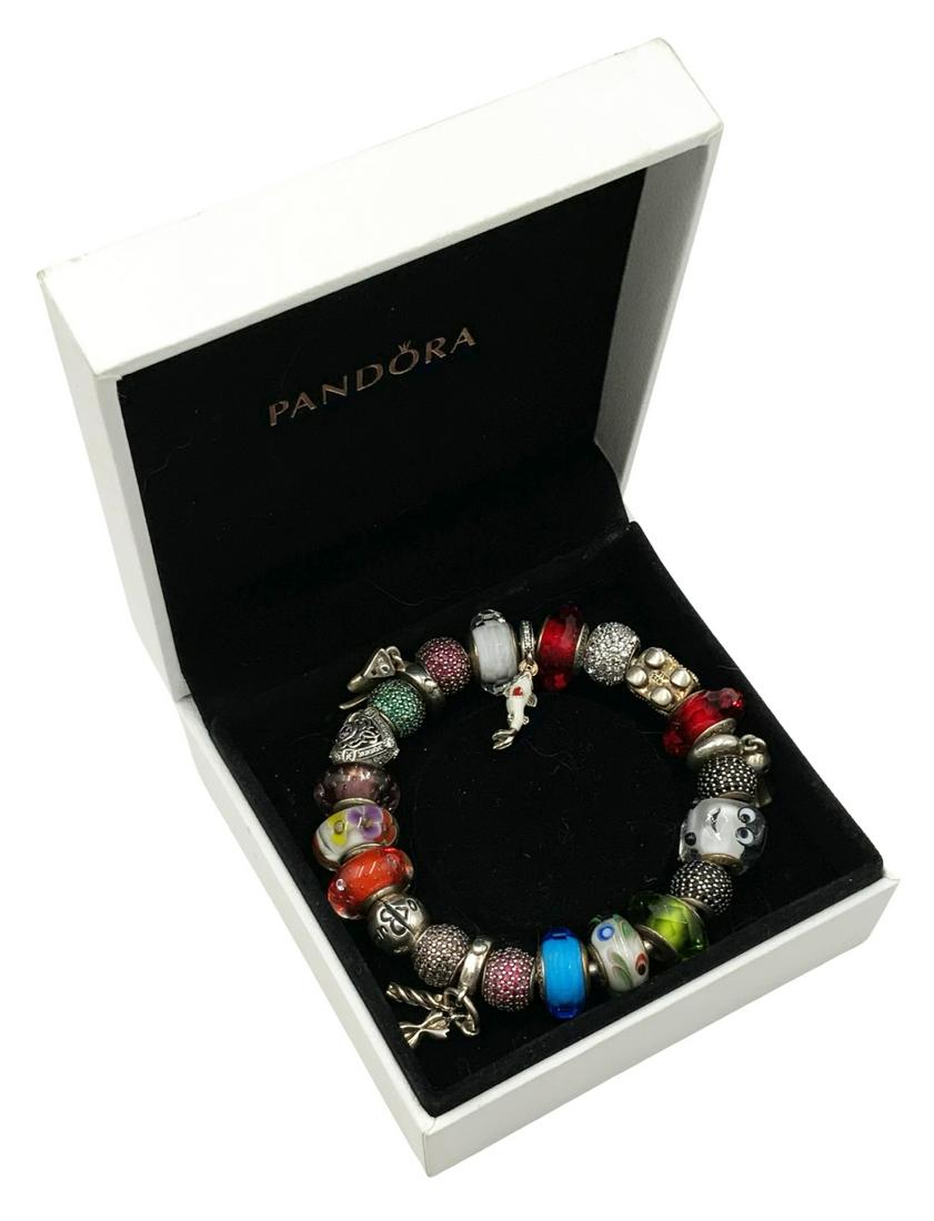 Pandora Sterling Bracelet, Loaded with Charms. (1 of 2)