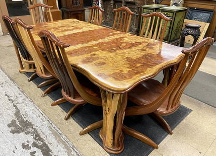 Steven Spiro Inlaid Fine Dining Table & 8 Chairs.: Comes with One Leaf (Shown Inserted). The Table Measures 73" x 49". The Leaf adds 22 1/2" of Length, and the Inlay Patterns are Perfectly Matched to the Table on Either Side. The Chairs Measure 41 1/2