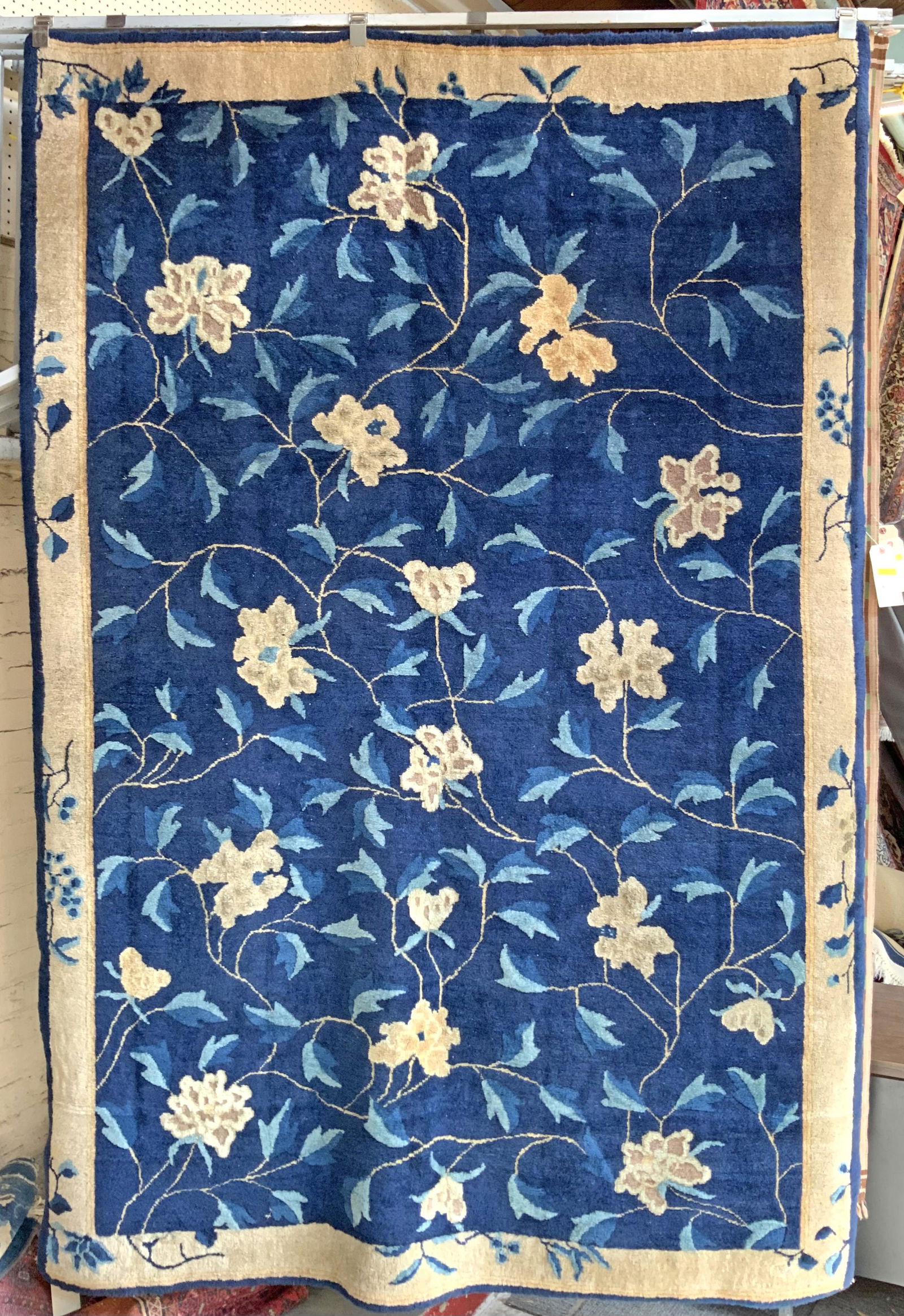 5' 7" x 8' 1" Blue & Beige Vintage Chinese Rug, AS IS. (1 of 1)