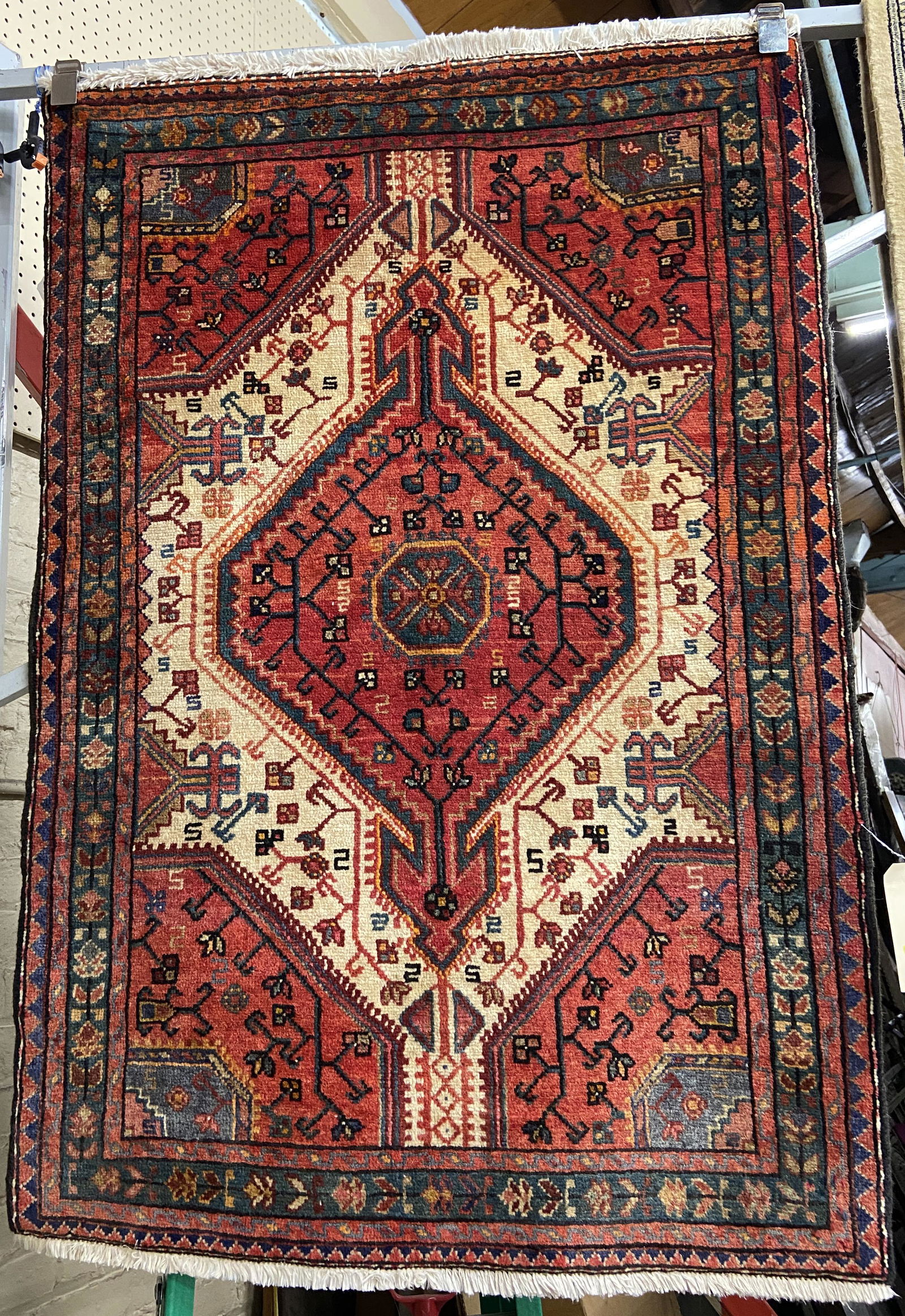 2' 11" x 4' 4" Red, Green & Beige Persian Rug. (1 of 1)
