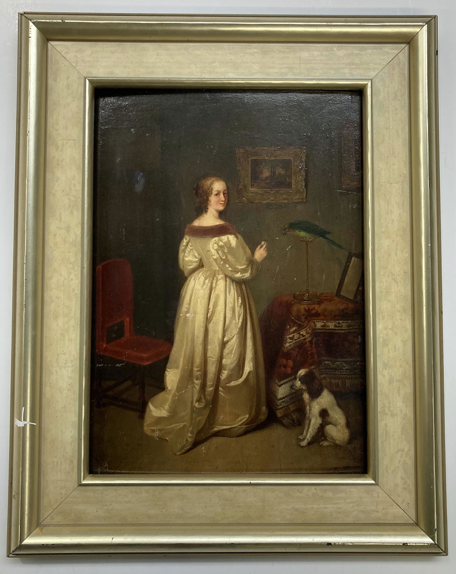 Jean Alphonse Roehn Painting Of Woman & Dog.