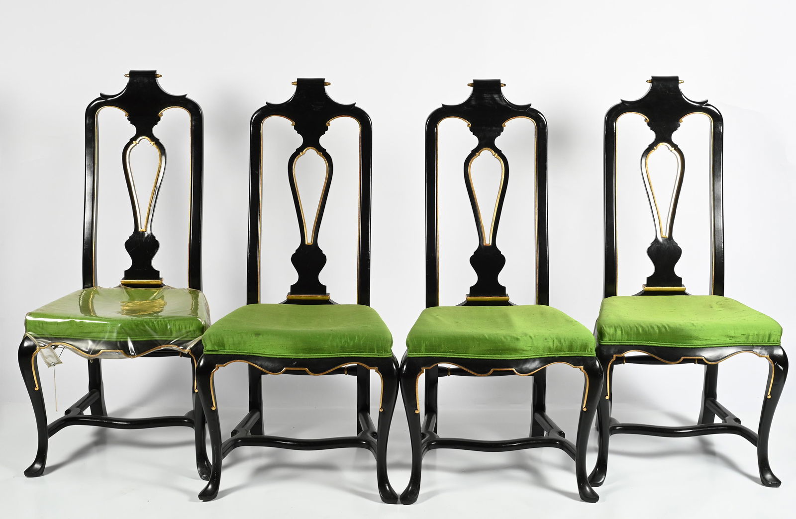 Set: 4 John Widdicomb Black Lacquer & Gilt Chairs. (1 of 4)