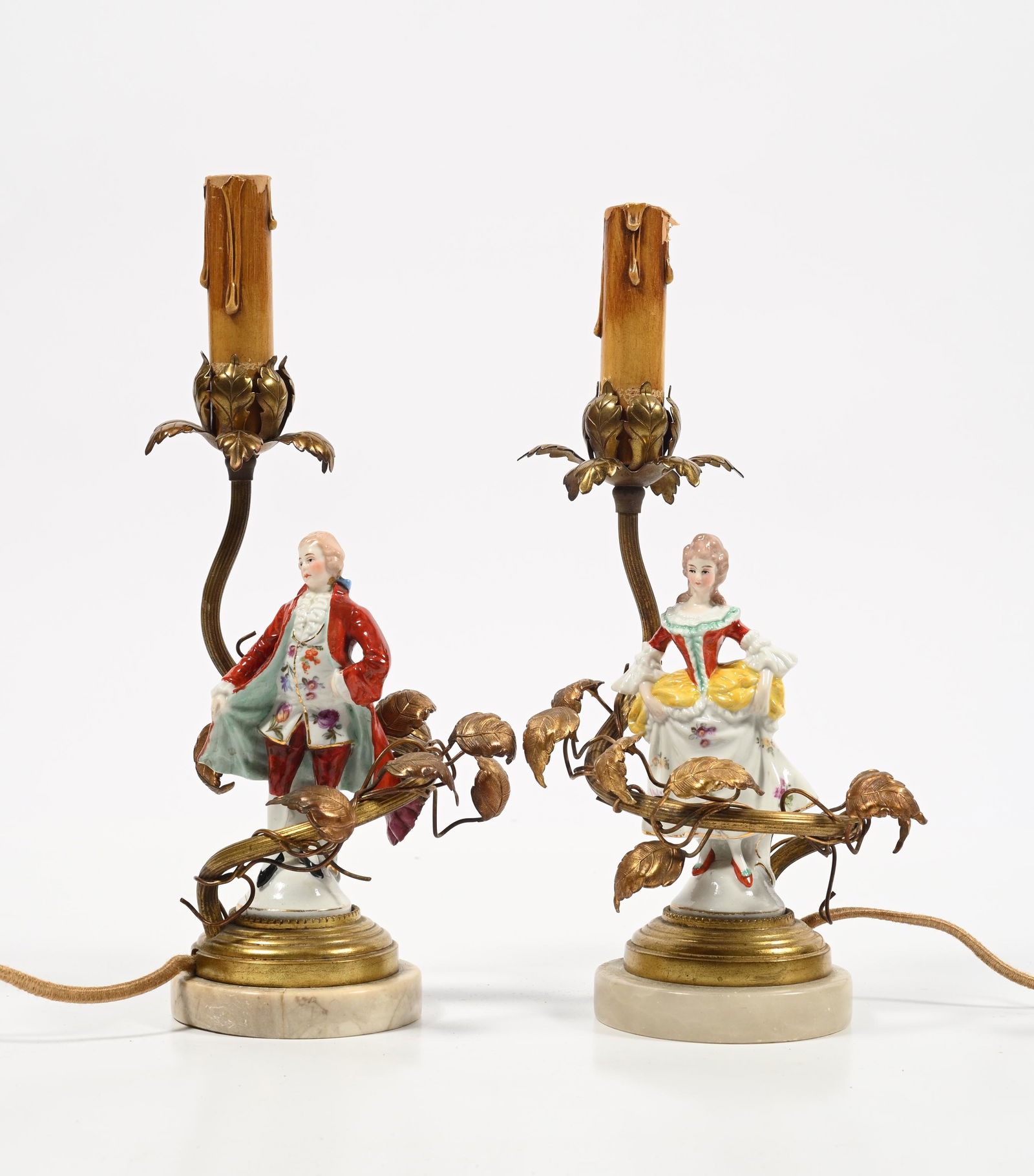 Pair of Porcelain Man & Lady Figural Lamps. (1 of 5)
