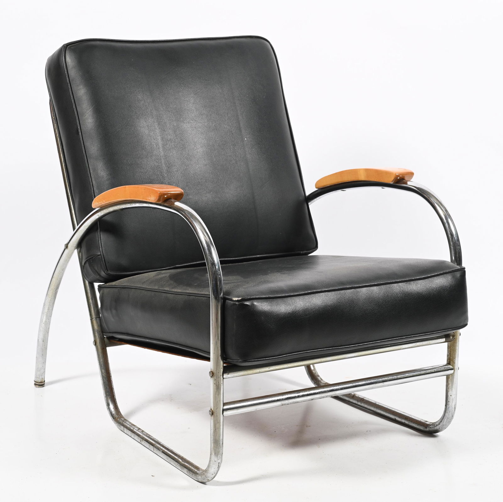 Chrome & Wood Art Deco Chair w/Looping Arms. (1 of 2)