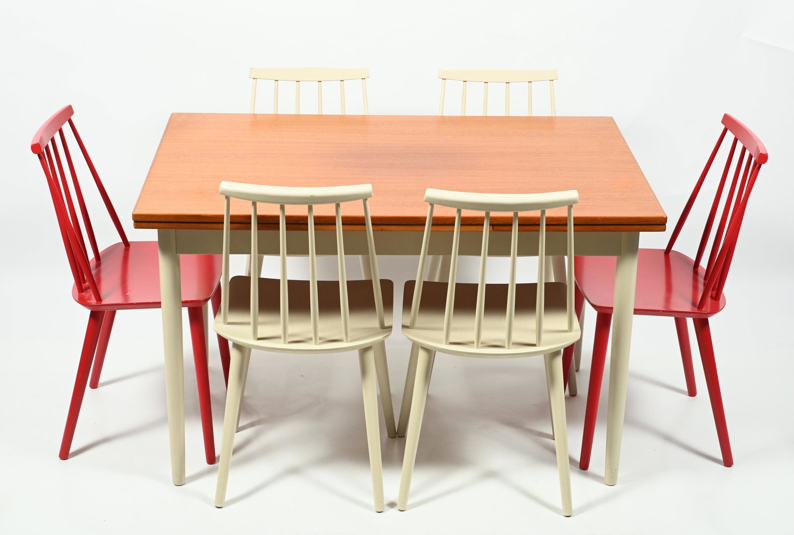 Farstrup Danish Modern Refectory Table & Chairs.: The Chairs have Some Paint Loss, and the Table Ends have Some Scratches. The Table has some Minor Surface Scratches. Otherwise, the Set Appears to be in Good Condition. The Table Measures 32" Wide by 