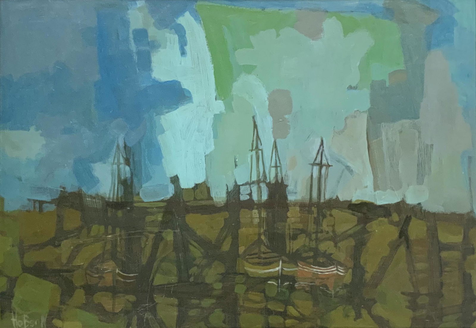 Charles Hobson Abstract Painting of Boats. (1 of 5)