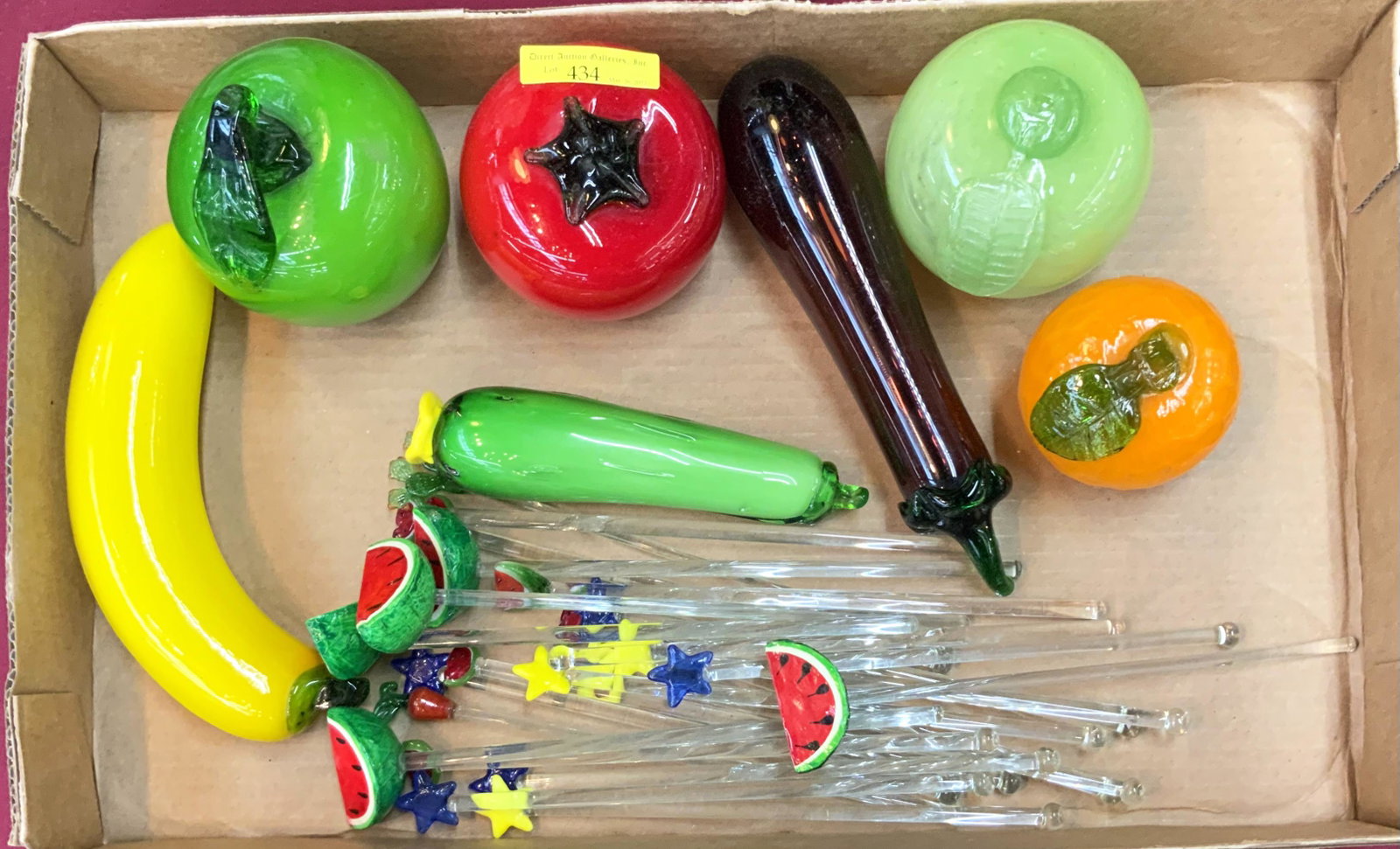 Lot of Venetian Glass Fruits and Liquor Stirrers.: Third-Party Shipping or Personal Pickup Required.