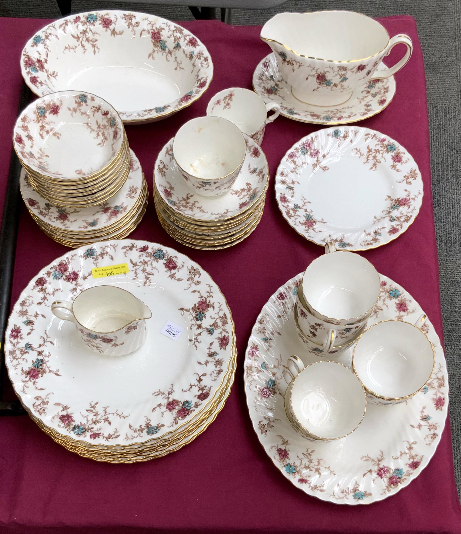 Partial Set of English Minton's Fine Bone China.: "Ancestral" Pattern. In Good Condition. Third-Party Shipping or Personal Pickup Required.