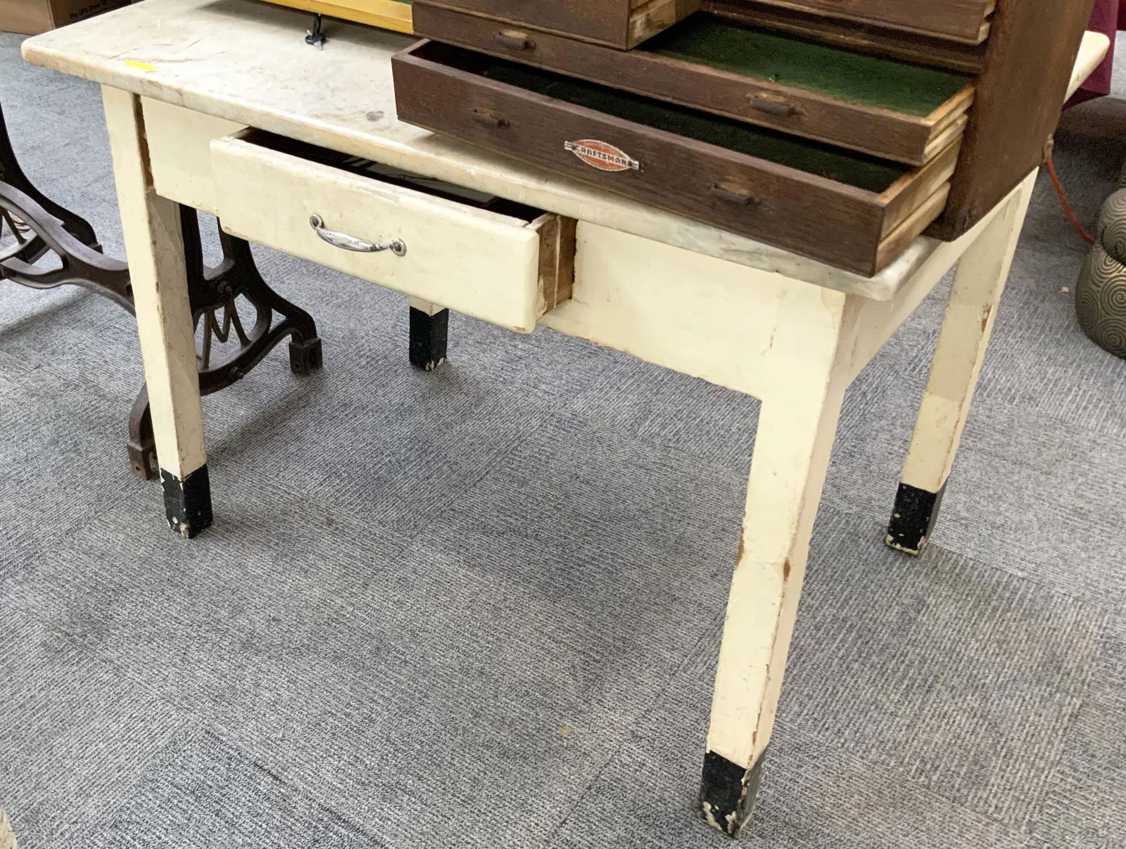 42" x 28" Marble-Top Primitive Kitchen Table. (1 of 1)