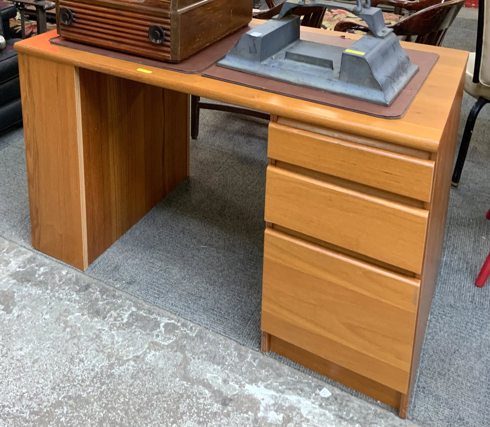 26" x 48" Modern Teakwood Desk.: Third-Party Freight Shipping or Personal Pickup Required.