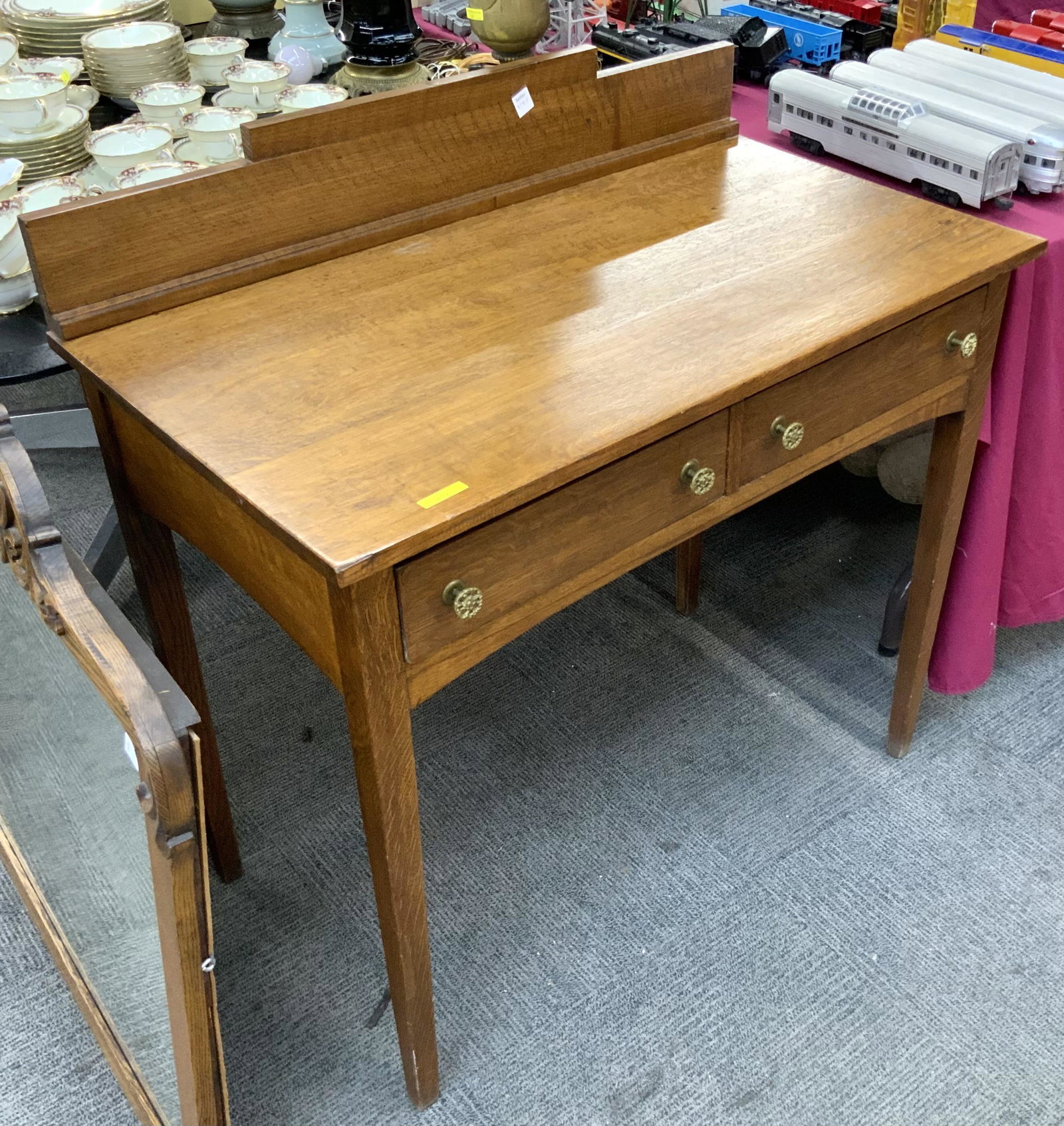 36" Wide Oak Writing Table & Oak Mirror.: Third-Party Freight Shipping or Personal Pickup Required.