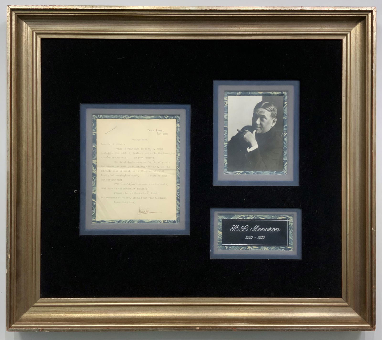 Display w/ H.L. Mencken Photo & Signed Letter. (1 of 3)