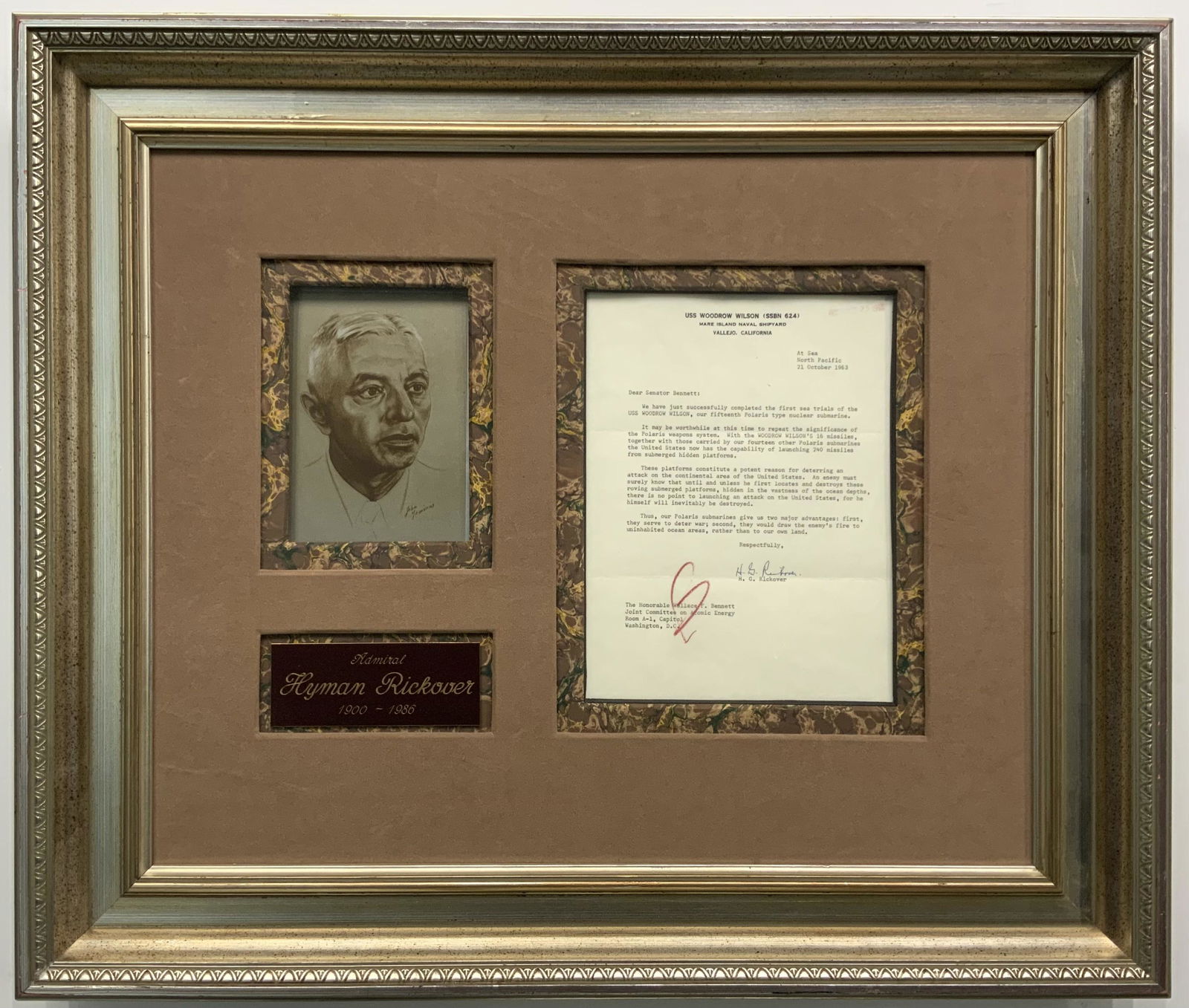 Display w/ Hyman Rickover Photo & Signed Letter. (1 of 3)