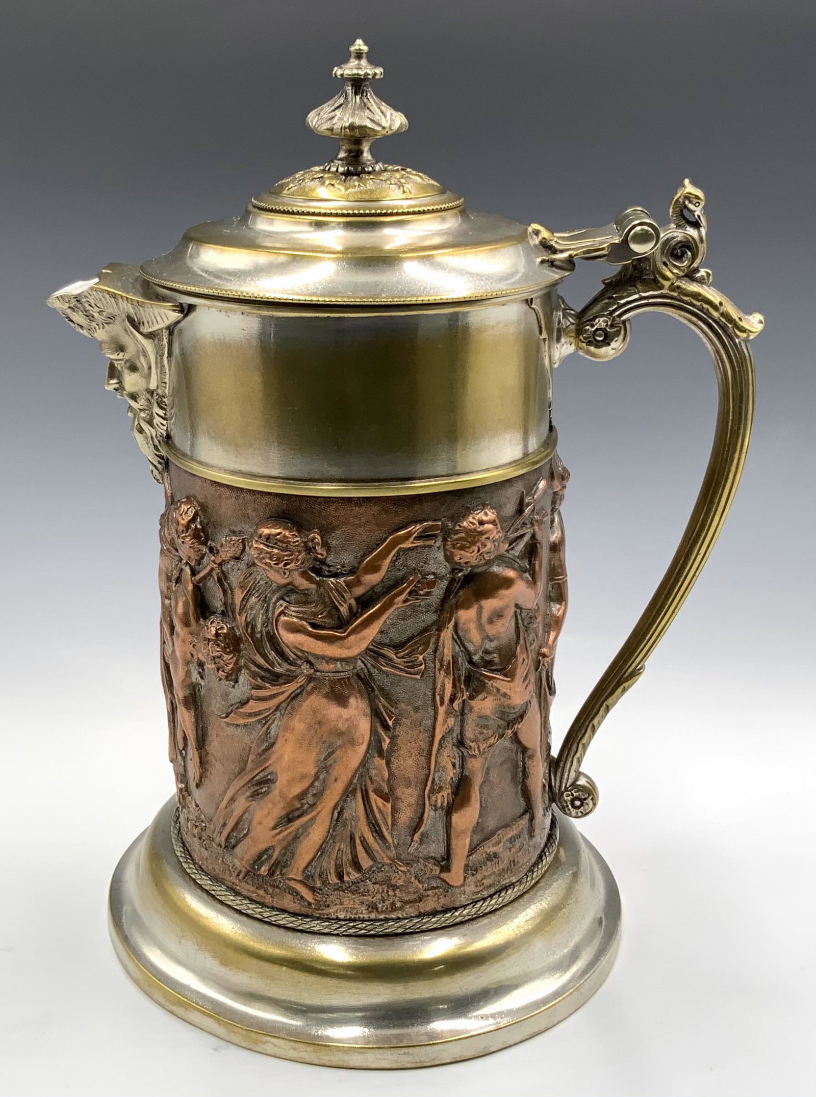 Antique English Metal Tankard w/ Greek Figures. (1 of 4)