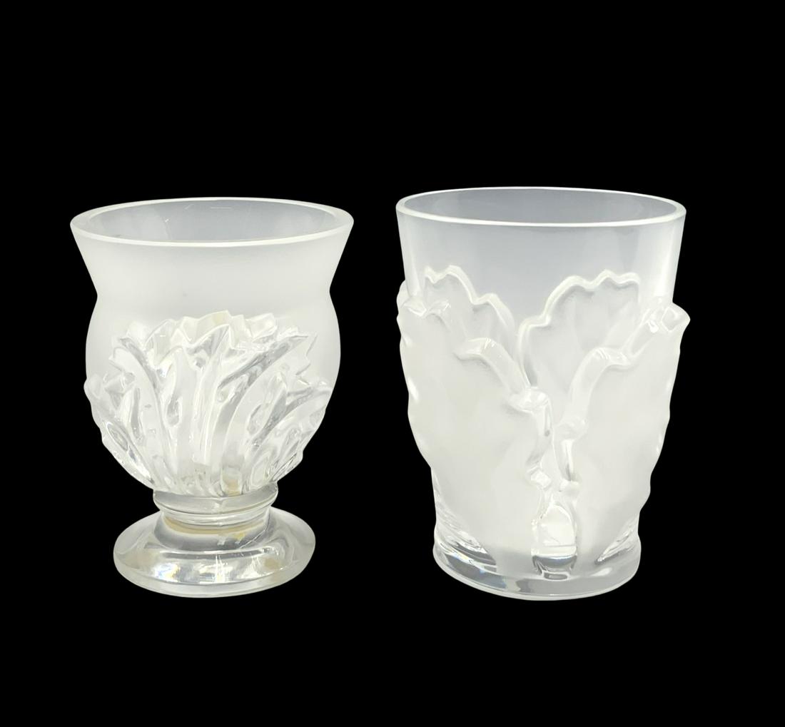 Lot of 2 Lalique Crystal Vases w/ Leaf Designs. (1 of 5)