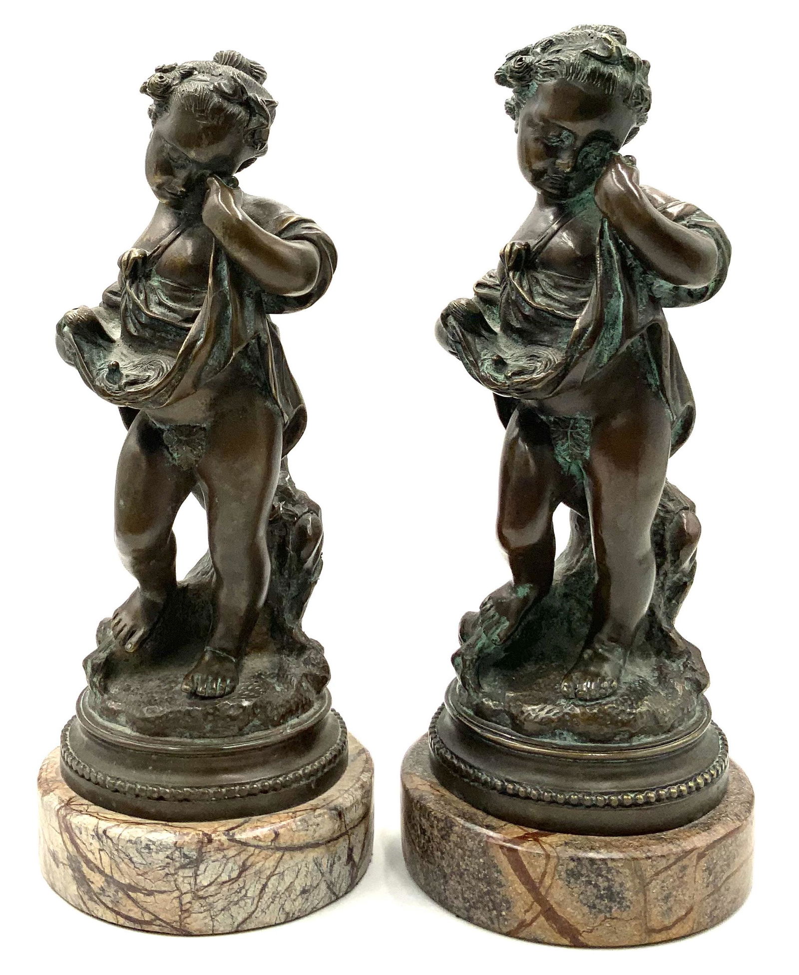 Pair of Bronze Cherubs w/ Marble Bases. (1 of 3)