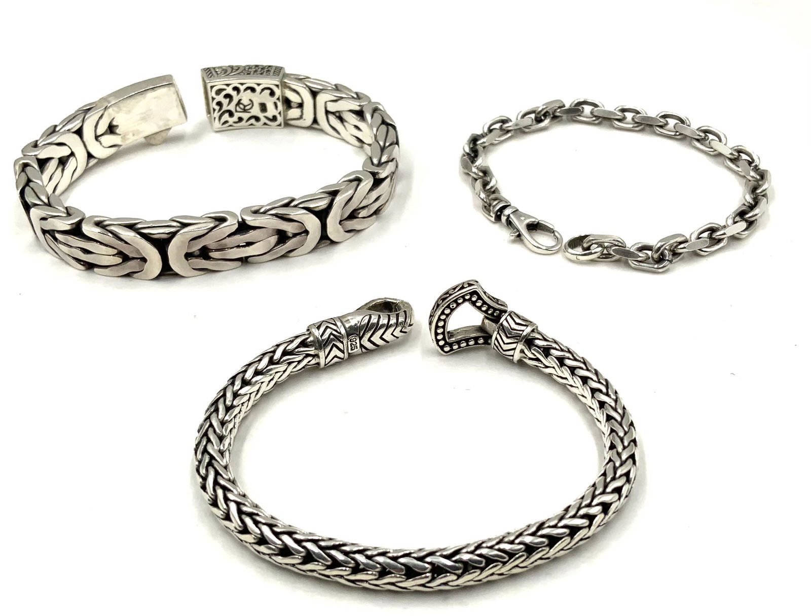 Lot of 3 Sterling Silver Bracelets - Two Marked RC (1 of 2)