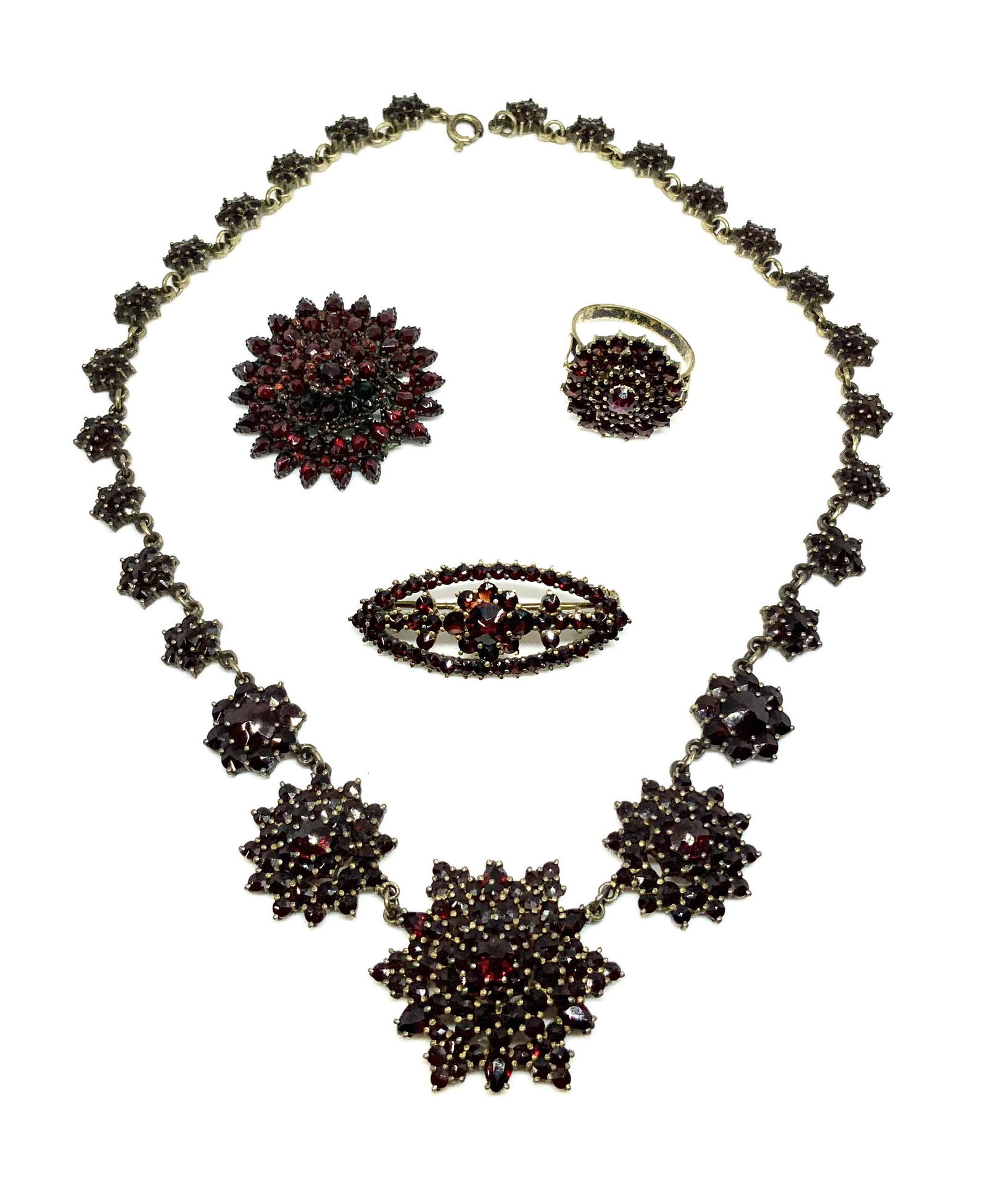 Antique Garnet Necklace, Ring & 2 Pins. (1 of 1)
