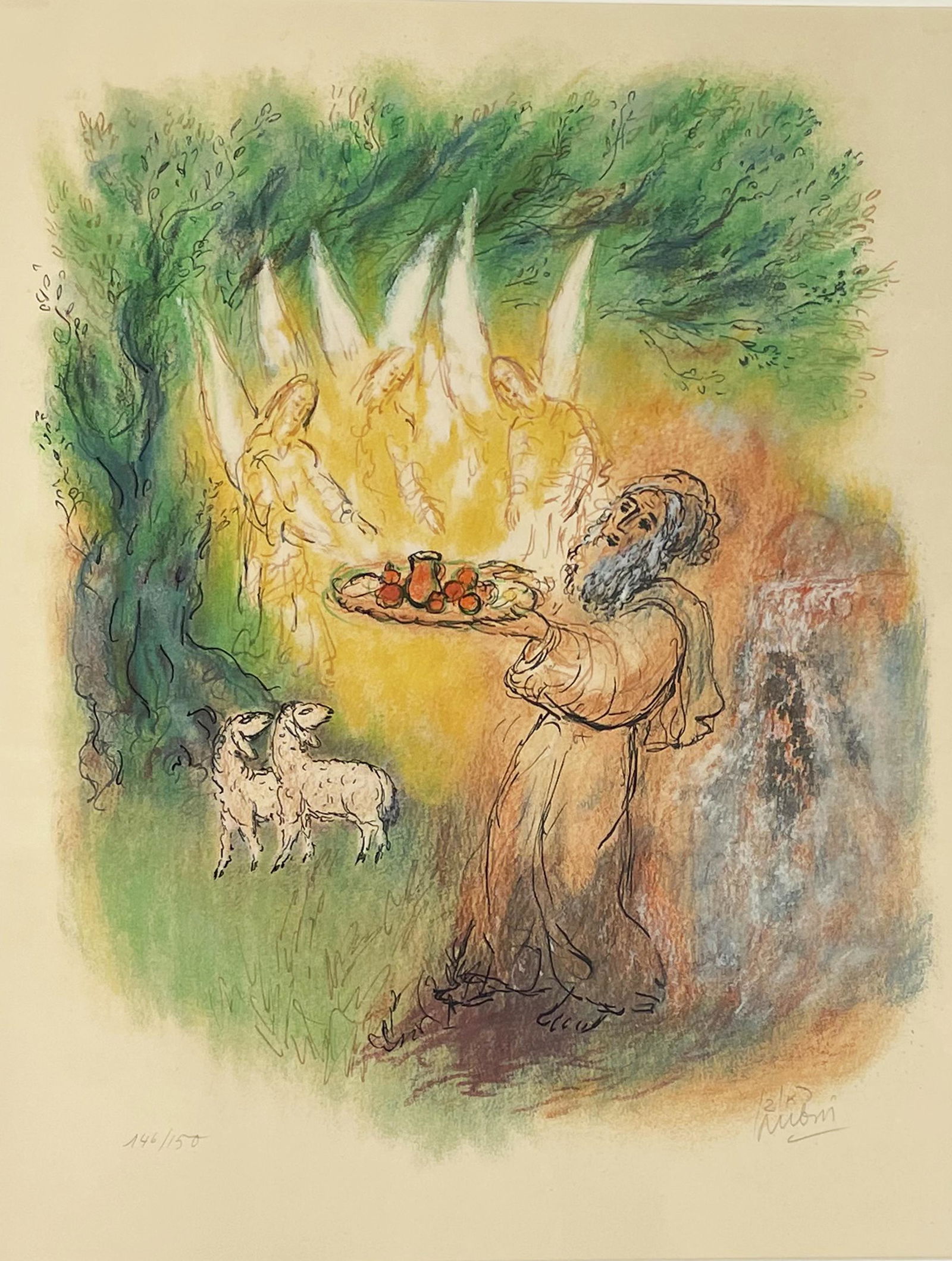 Reuven Rubin Color Lithograph, "Angels and a Man". (1 of 6)