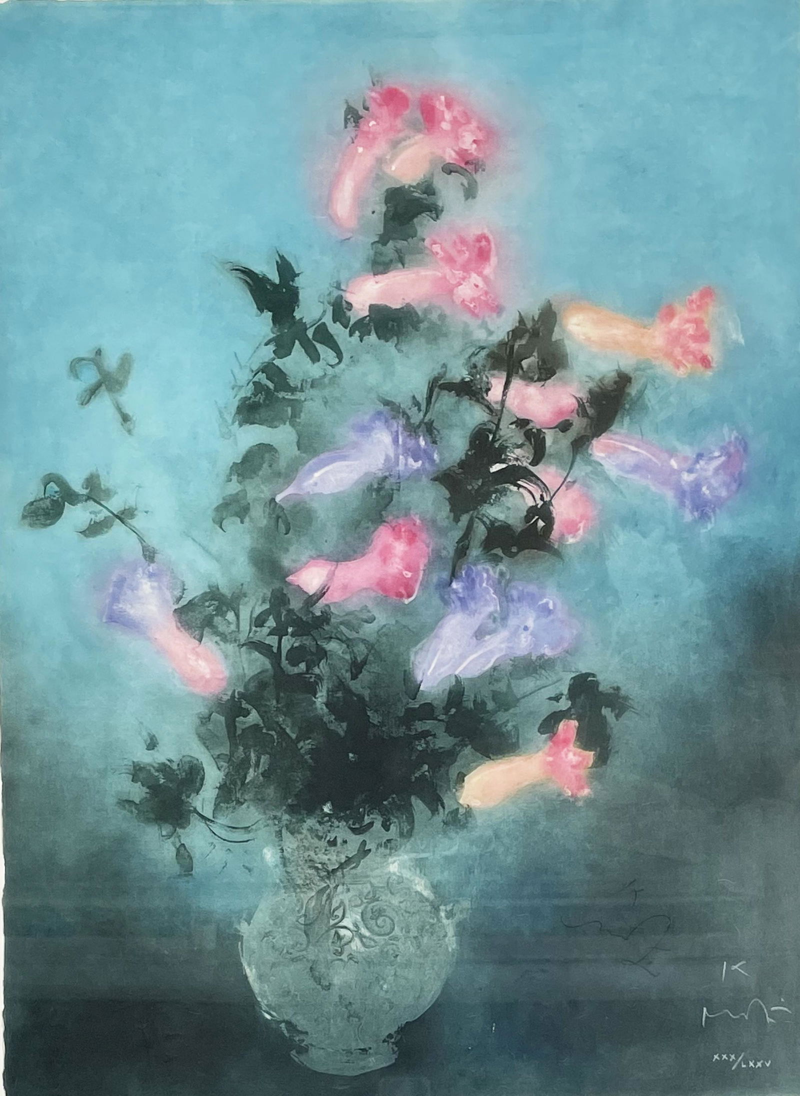 Kaiko Moti Color Lithograph of Flowers in a Vase. (1 of 5)