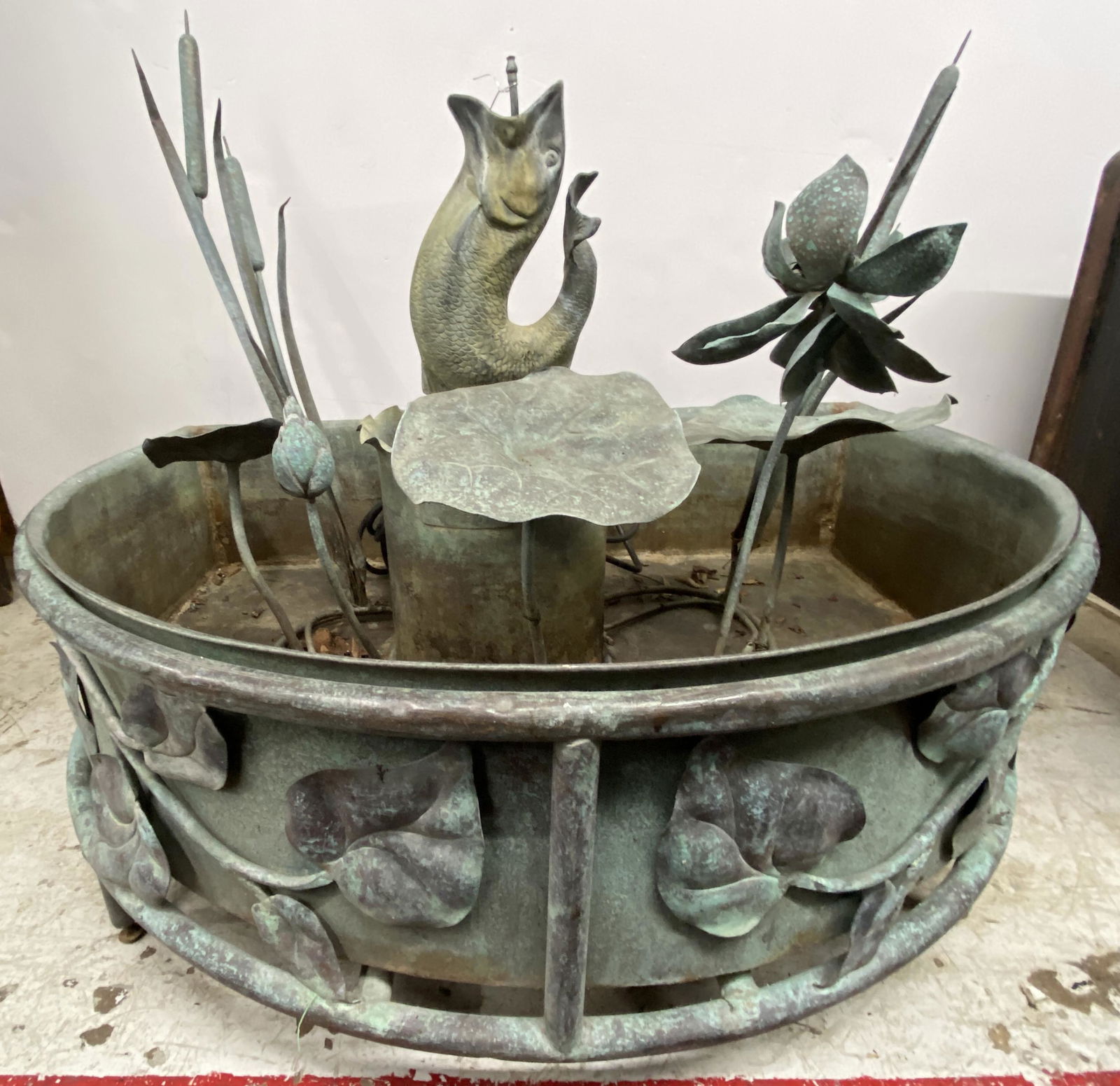 Copper Water Fountain w/ Fish & Plant Sculptures. (1 of 5)