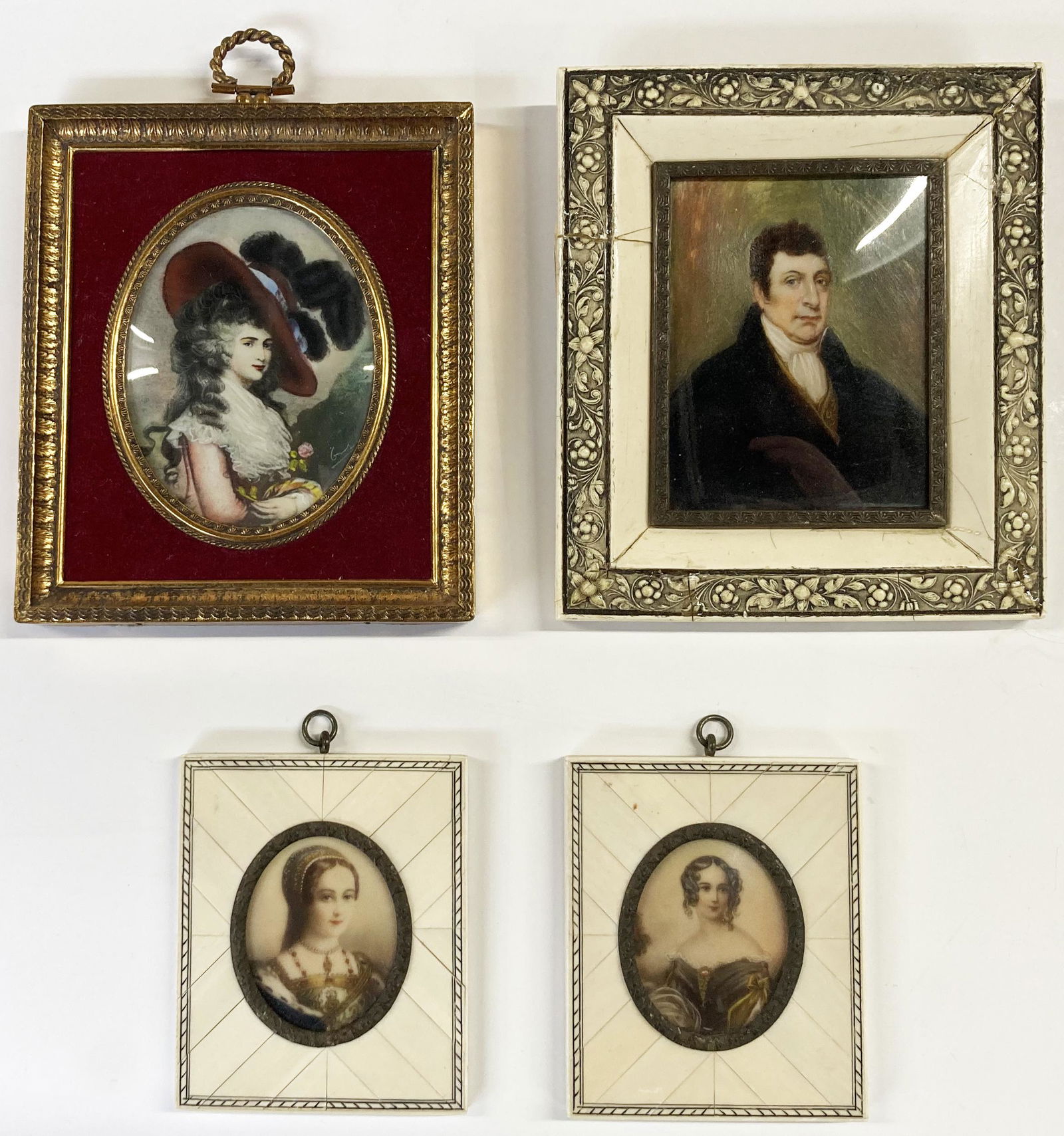 Lot of 4 Miniature Framed Hand-Painted Portraits. (1 of 5)