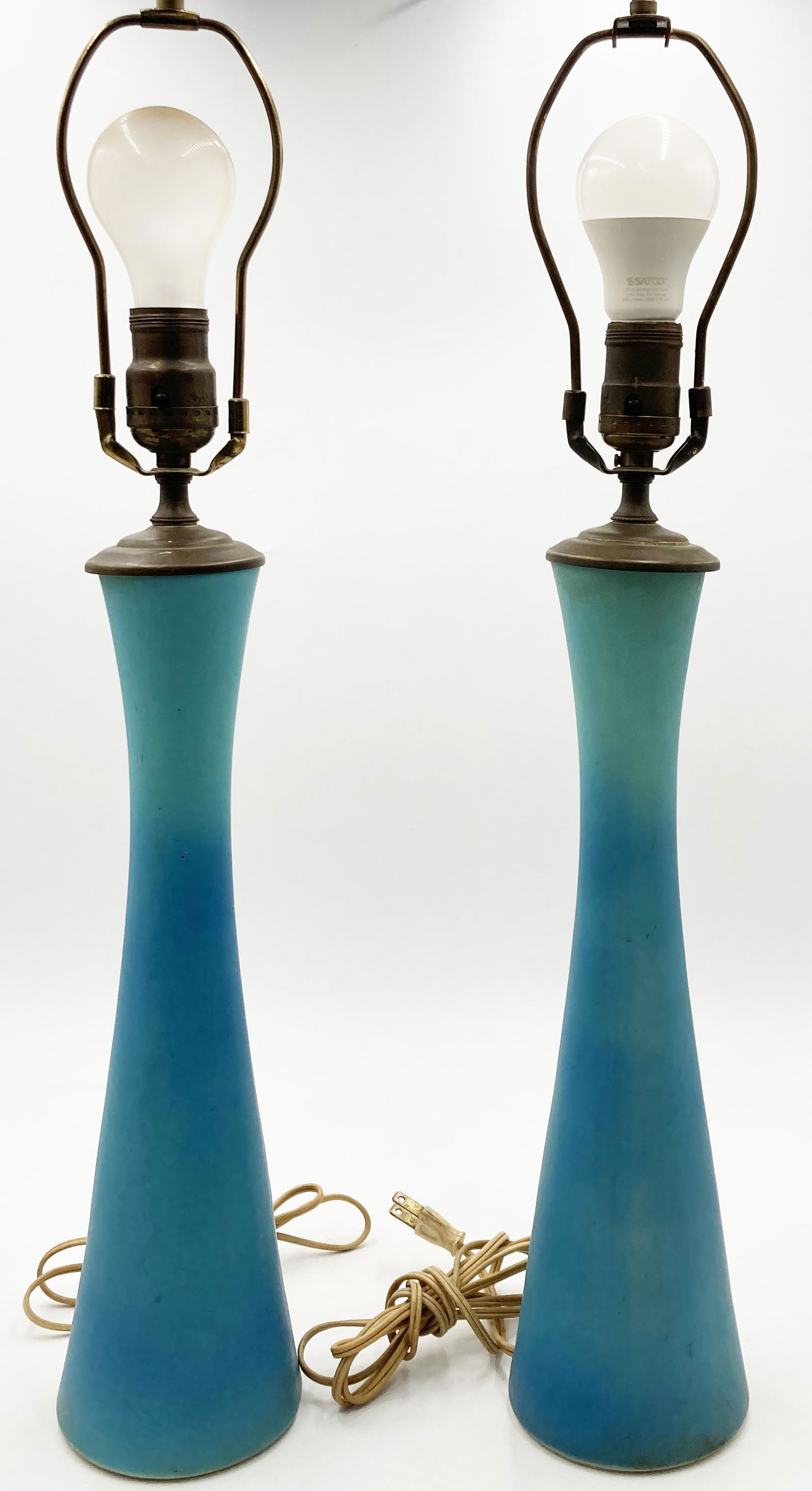 Pair of Blue Van Briggle Pottery Table Lamps. (1 of 2)