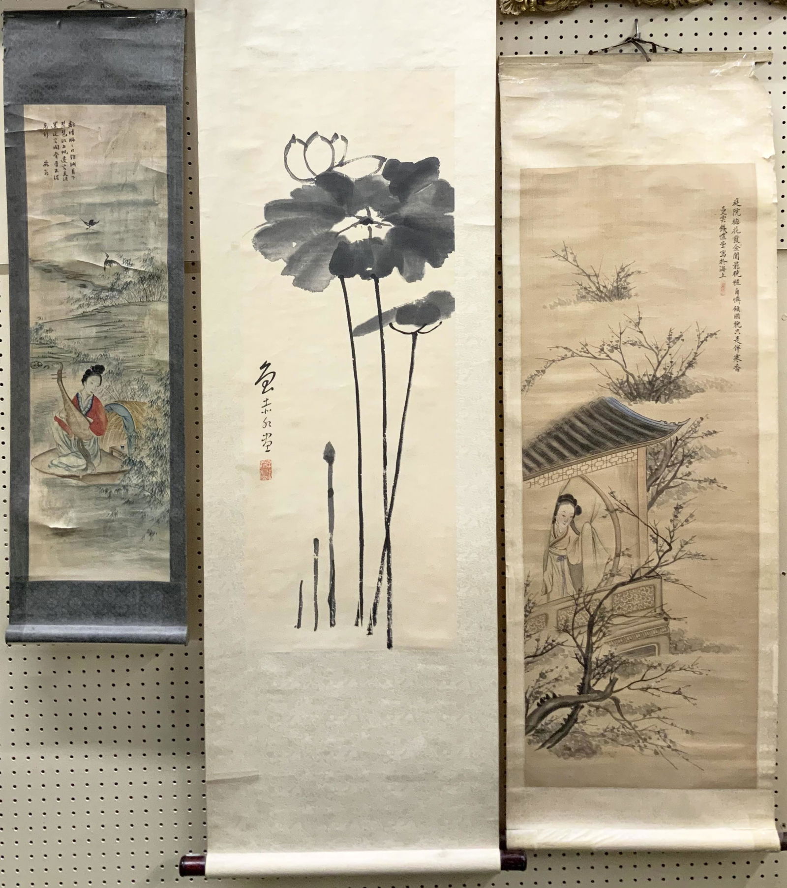 Lot of 3 Chinese Scroll Paintings. (1 of 5)