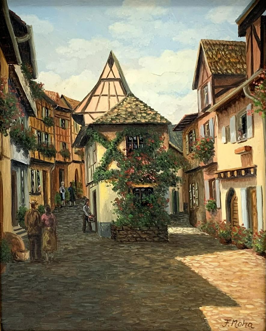 Small European Street Scene Painting sgd. F. Noha. (1 of 5)