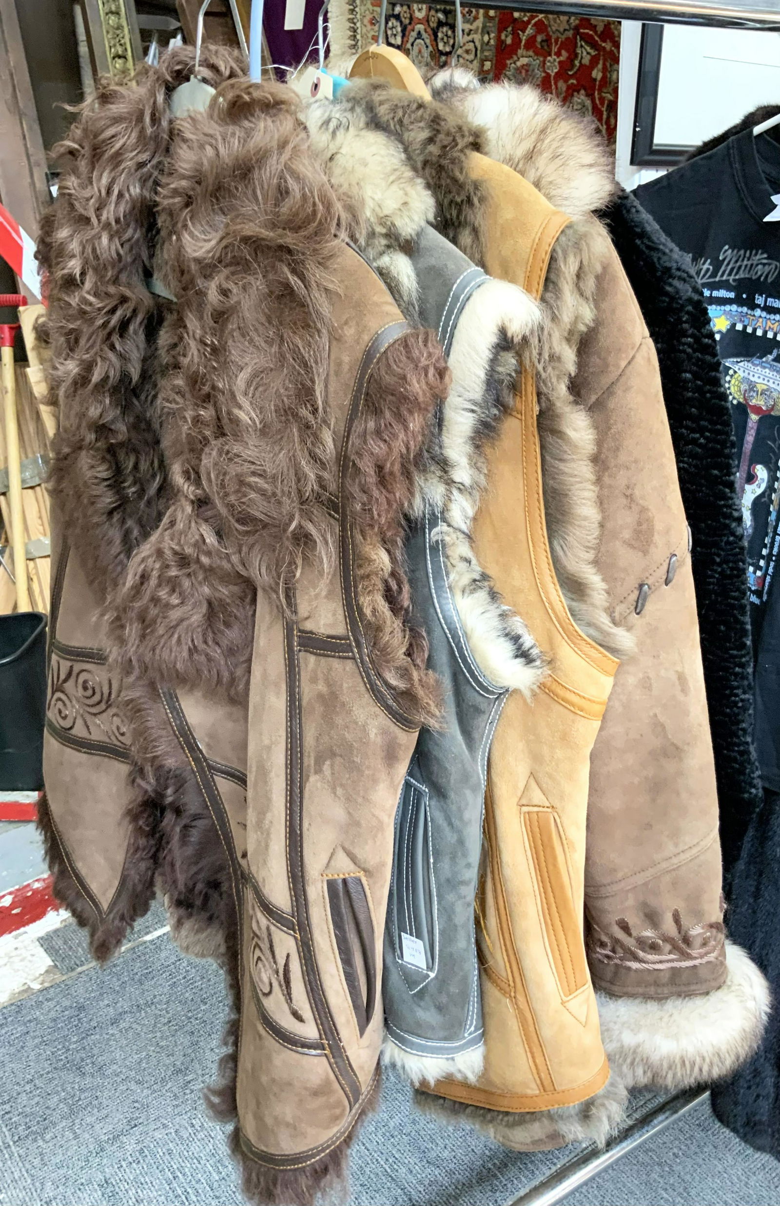 Lot of 5 Leather-Lined Vests and Coats. (1 of 6)