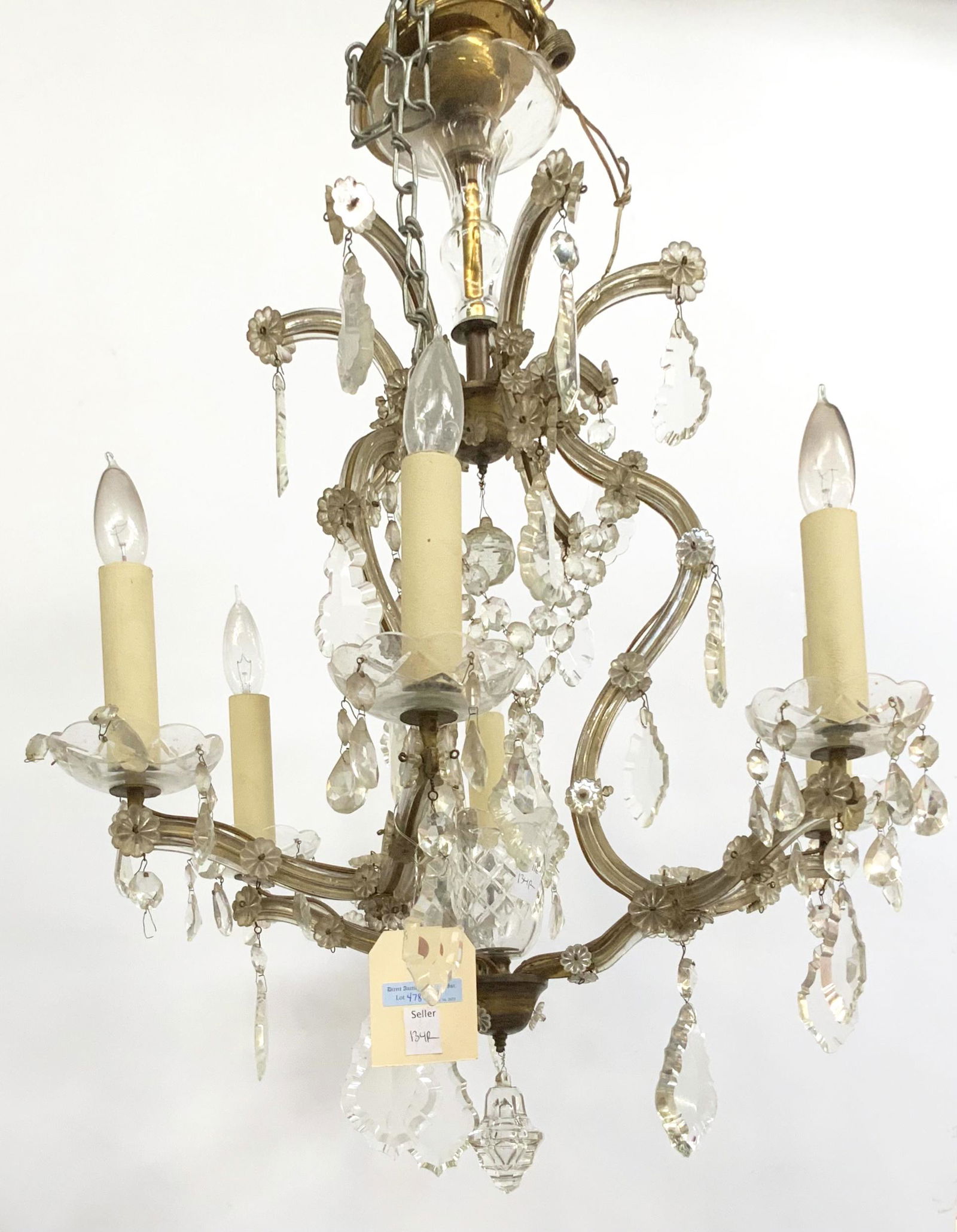 Antique 6-Light Crystal Ceiling Fixture. (1 of 1)