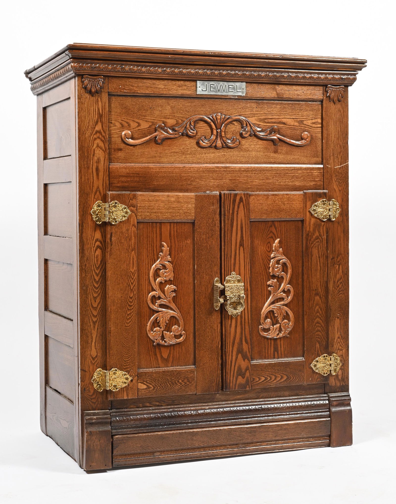 Antique 2 Door Oak Ice Box with Lift Top. (1 of 3)