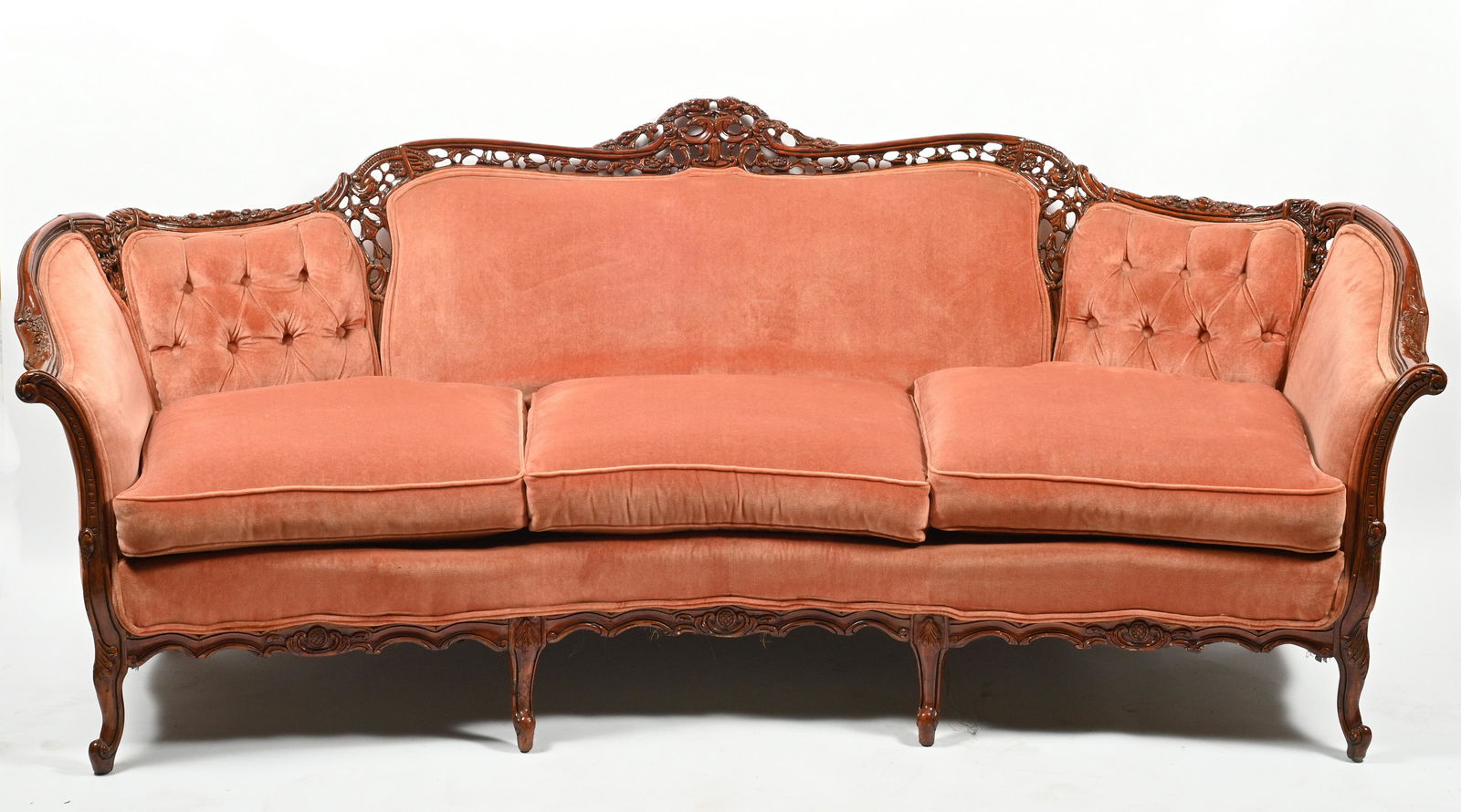 Ornate French-Style Walnut Carved Frame Sofa. (1 of 1)